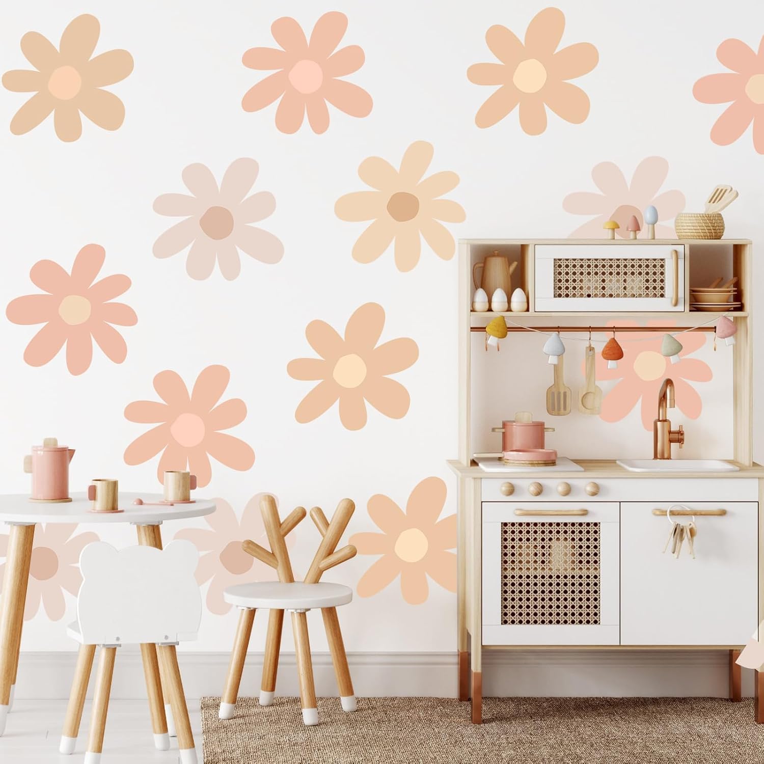 12 Sheet Daisy Wall Sticker Decal Removable Daisy Bedroom Room / Bobo Style / Light Color / Pink