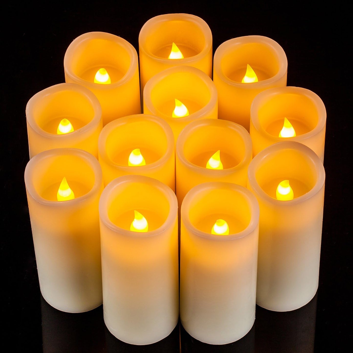 Flameless Candles Flickering LED Candles Set of 12 (D:2.2" X H:5") Ivory Real Wax Pillar Battery Opeated Candles with