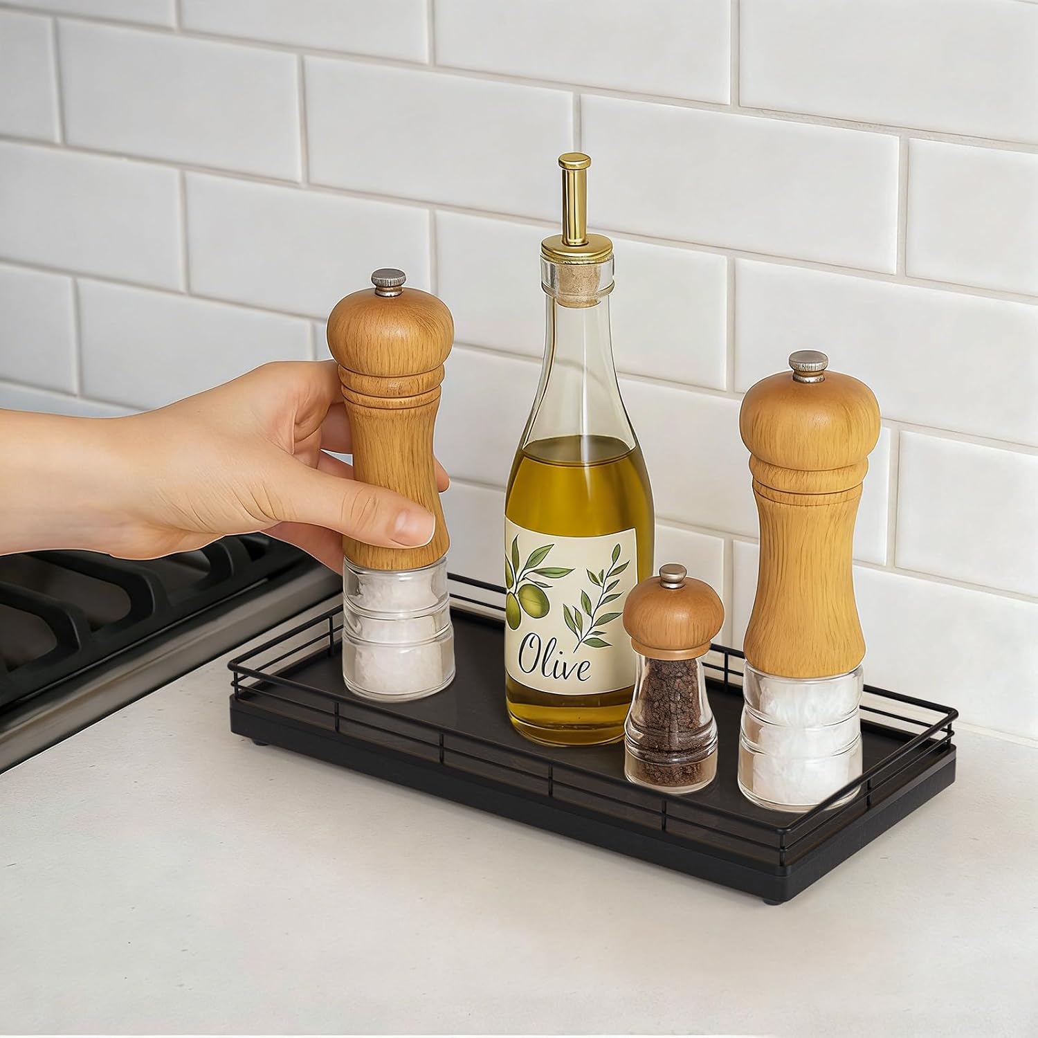 Oak Wood Toilet Tank Tray / 12 x 6 x 1.5 / Black