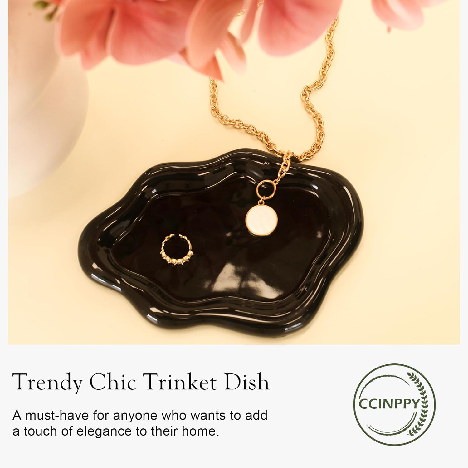 Ceramic Jewelry Tray Trinket Dish / Black / 10.2 x 6.3 x 0.6