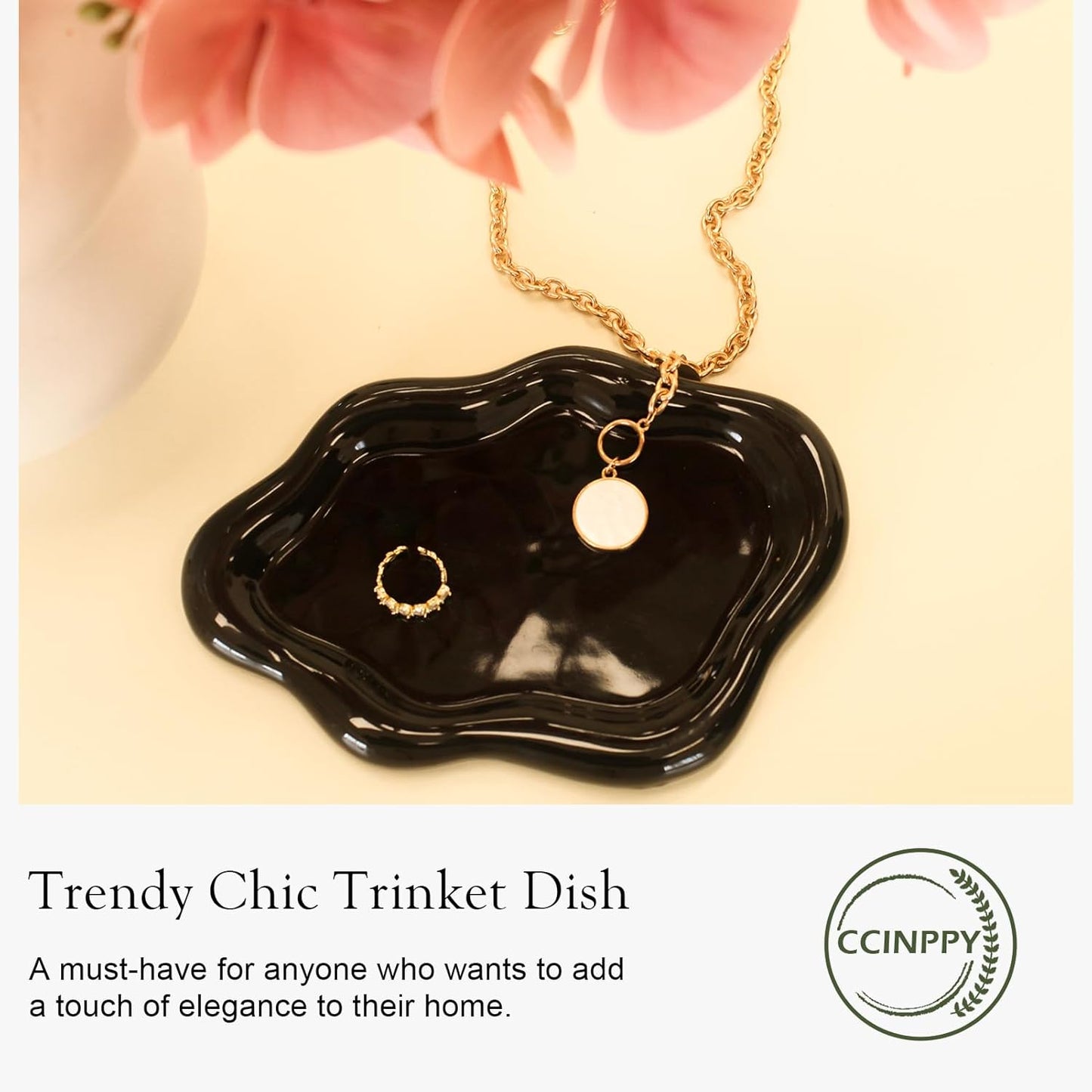 Ceramic Jewelry Tray Trinket Dish / Black / 7.7 x 5.3 x 0.6