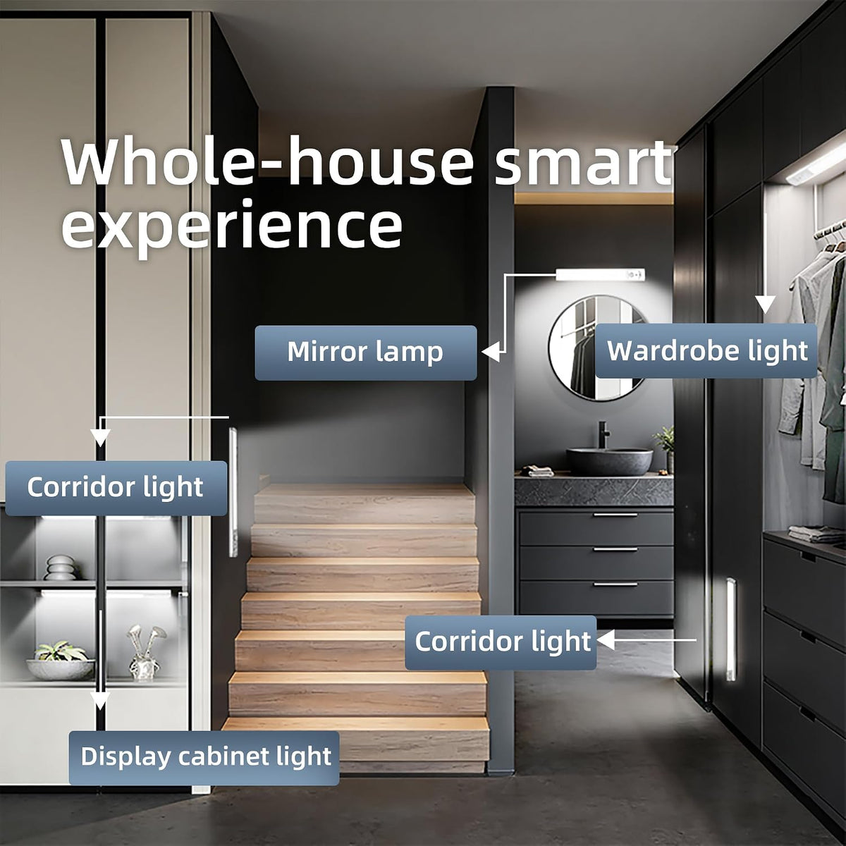 4-Pack Under Cabinet Lights, 1500mAh Rechargeable 52-LED Motion Sensor Light, 10-inch Wireless Magnetic Stick-On Closet