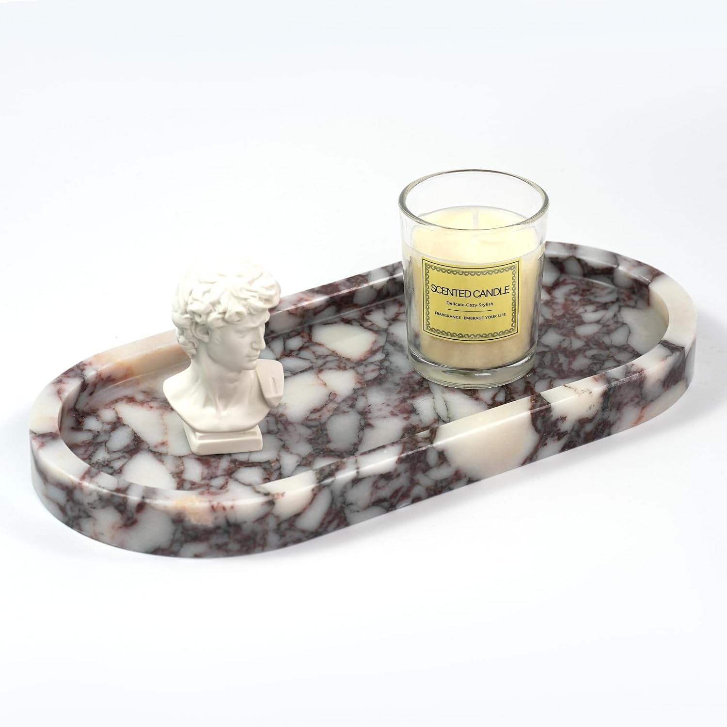 Catchall Organizer / Violet Marble Oval Tray / Oval-calacatta Viola