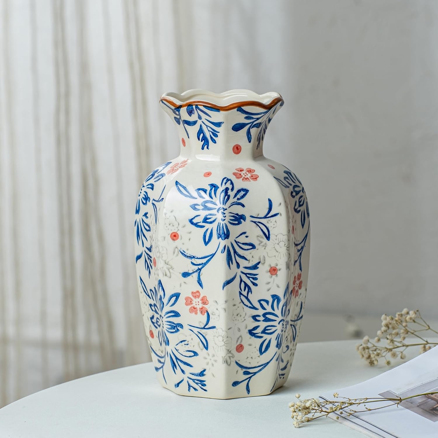 Vintage Ceramic Vase / Vase-u01 / 9.5 INCH / Blue
