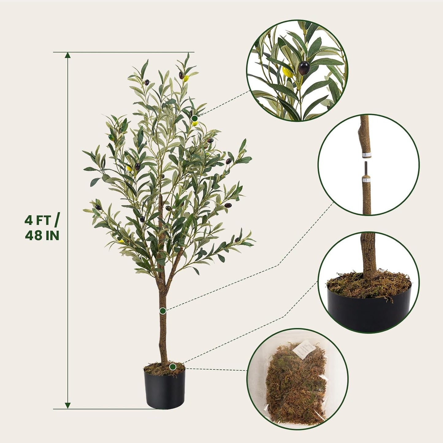 Artificial Fake Olive Tree Tall Faux Silk Olive Tree / 4ft / 4 Inch / Set of 2