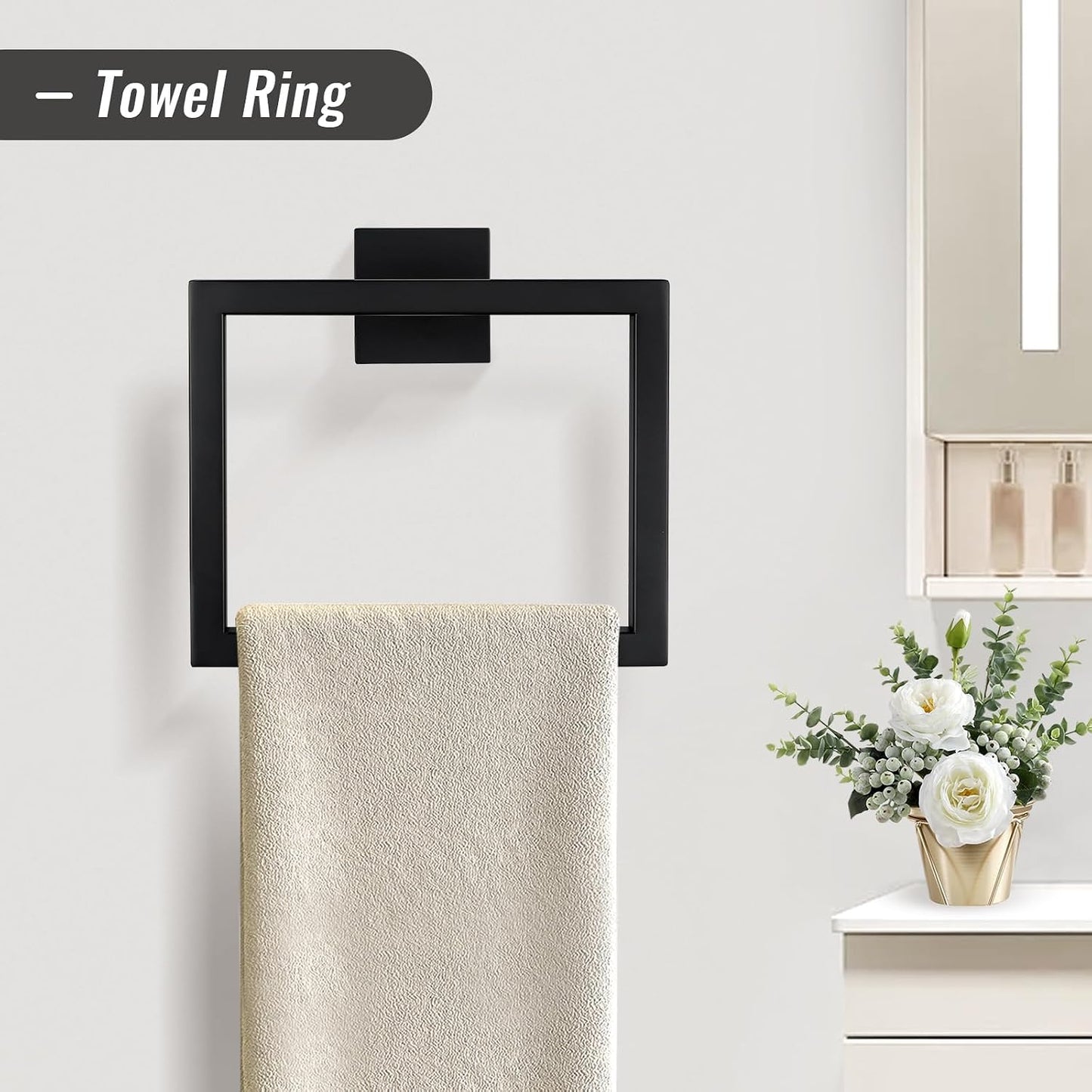 YACVCL Black Towel Bar Set 5-Piece Bathroom Hardware Accessories Set,SUS304 Stainless Steel Towel Rack Set,23.6 Inch