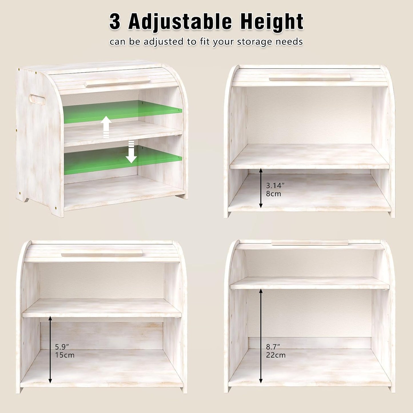 Trironsun Bamboo Roll Top Bread Box for Kitchen Countertop Large Capacity Bread Storage Bin 2 Layer Wooden Bread
