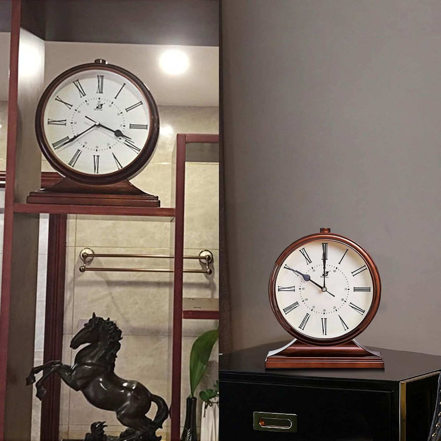 Silent Vintage Farmhouse Mantel Clock for Living Room 10-inch | Desk Clock Battery Operated for Table