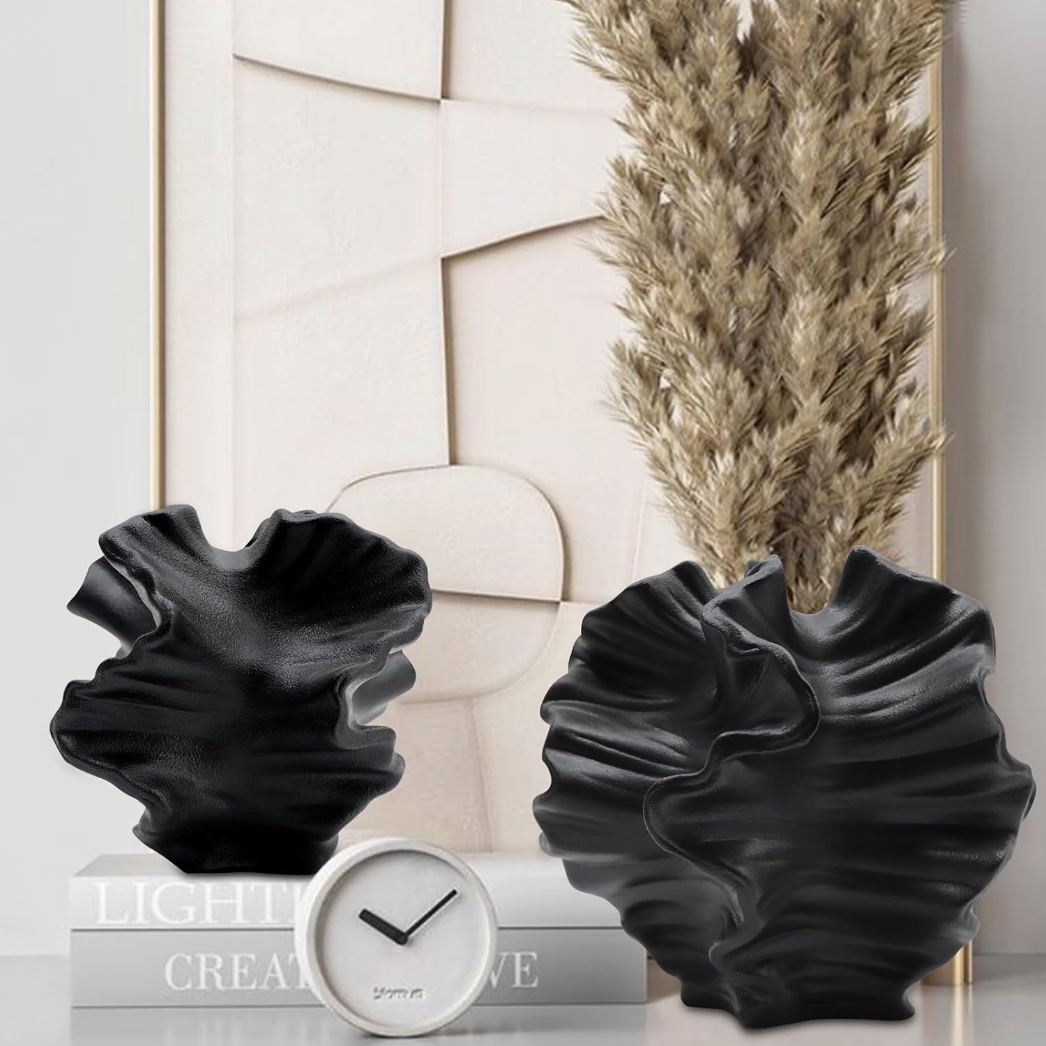 Ceramic Vase / Flower Shape Black / Set of 2
