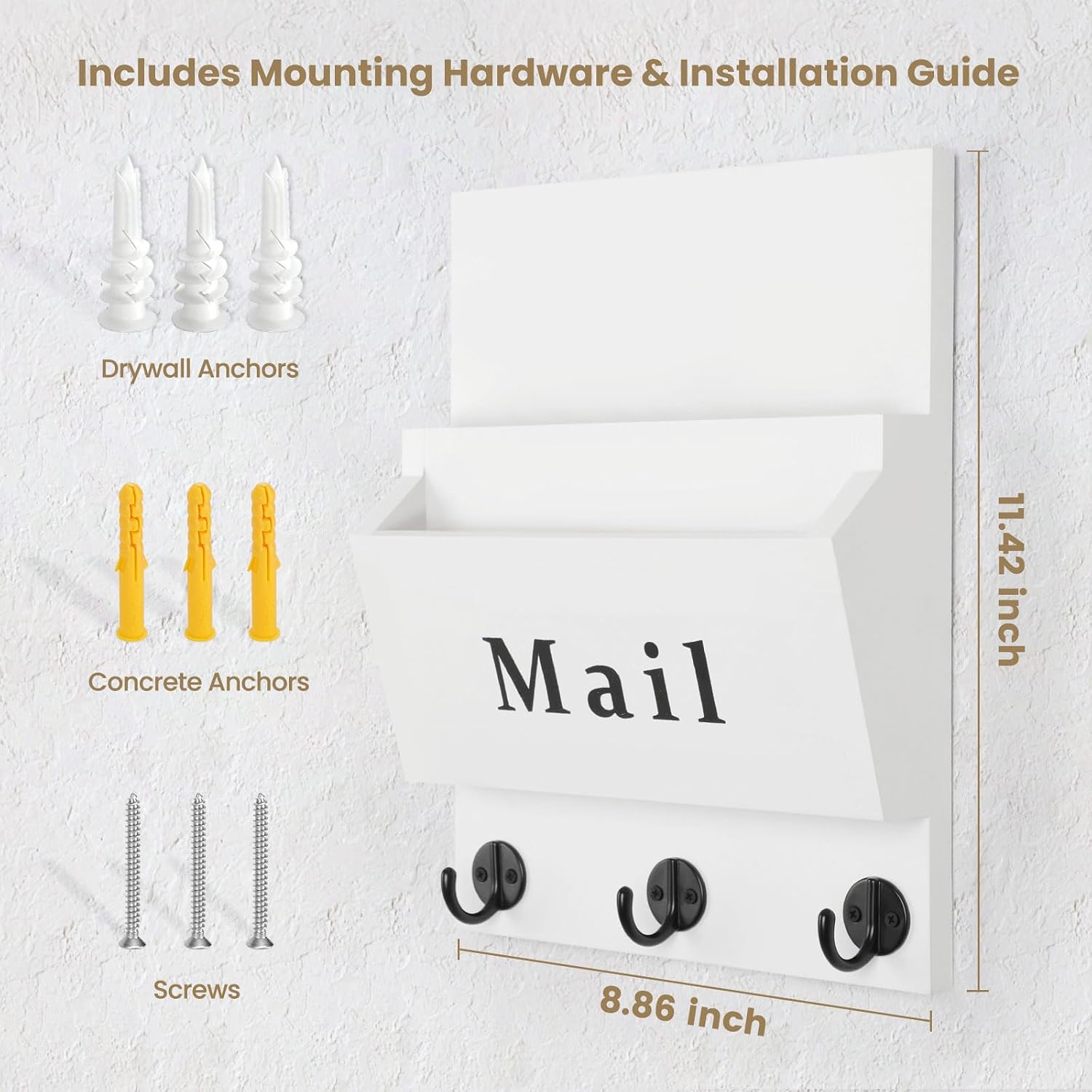 Mail and Key Holder / White / 8.86 x 11.42