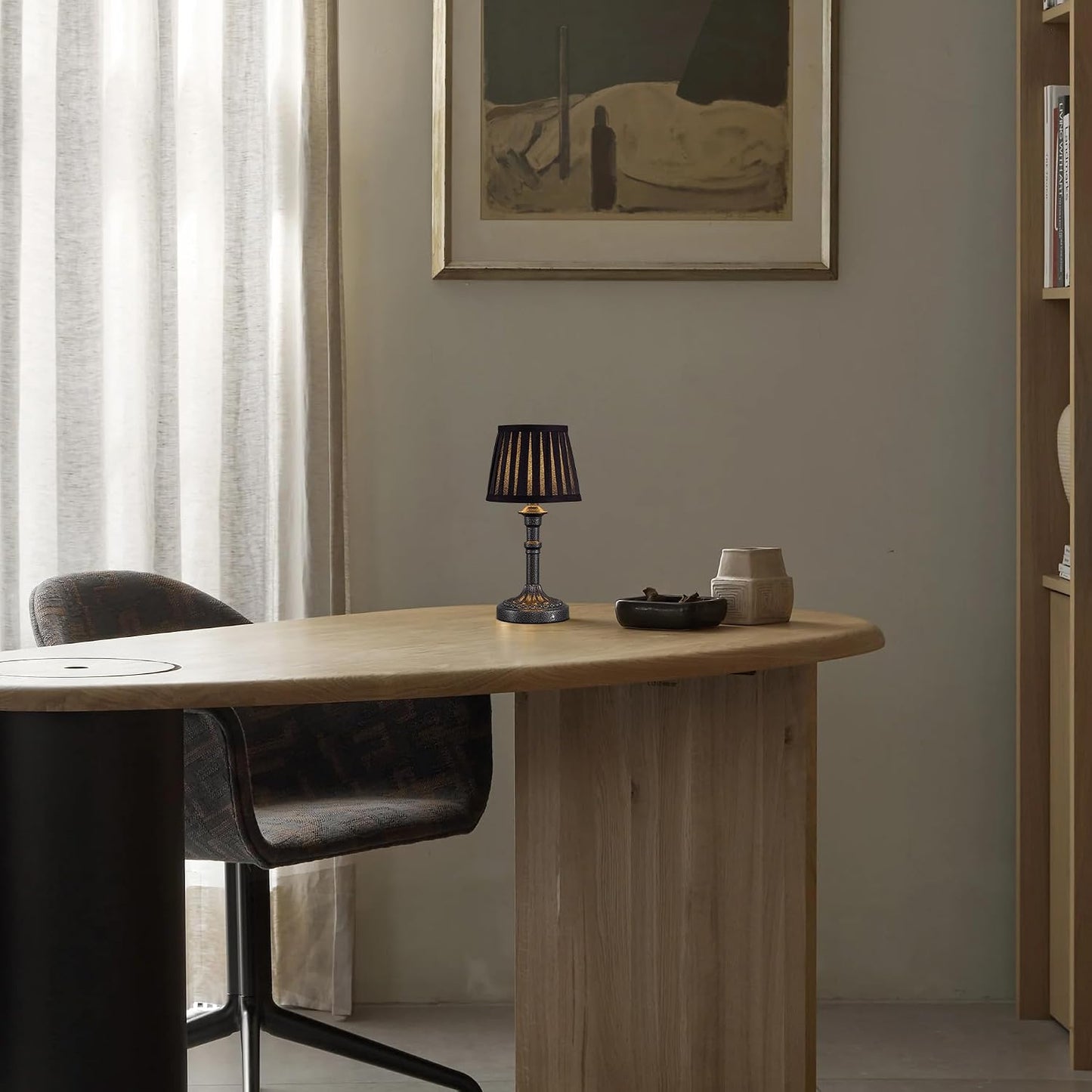 KDG Mottled Silver Cordless Table Lamps Set of 2, Black Fabric Shade Light | 2700K Stepless Dimmable 4000mAh Battery