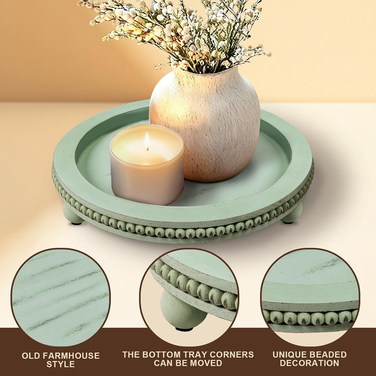 Wooden Decorative Tray / Sage Green