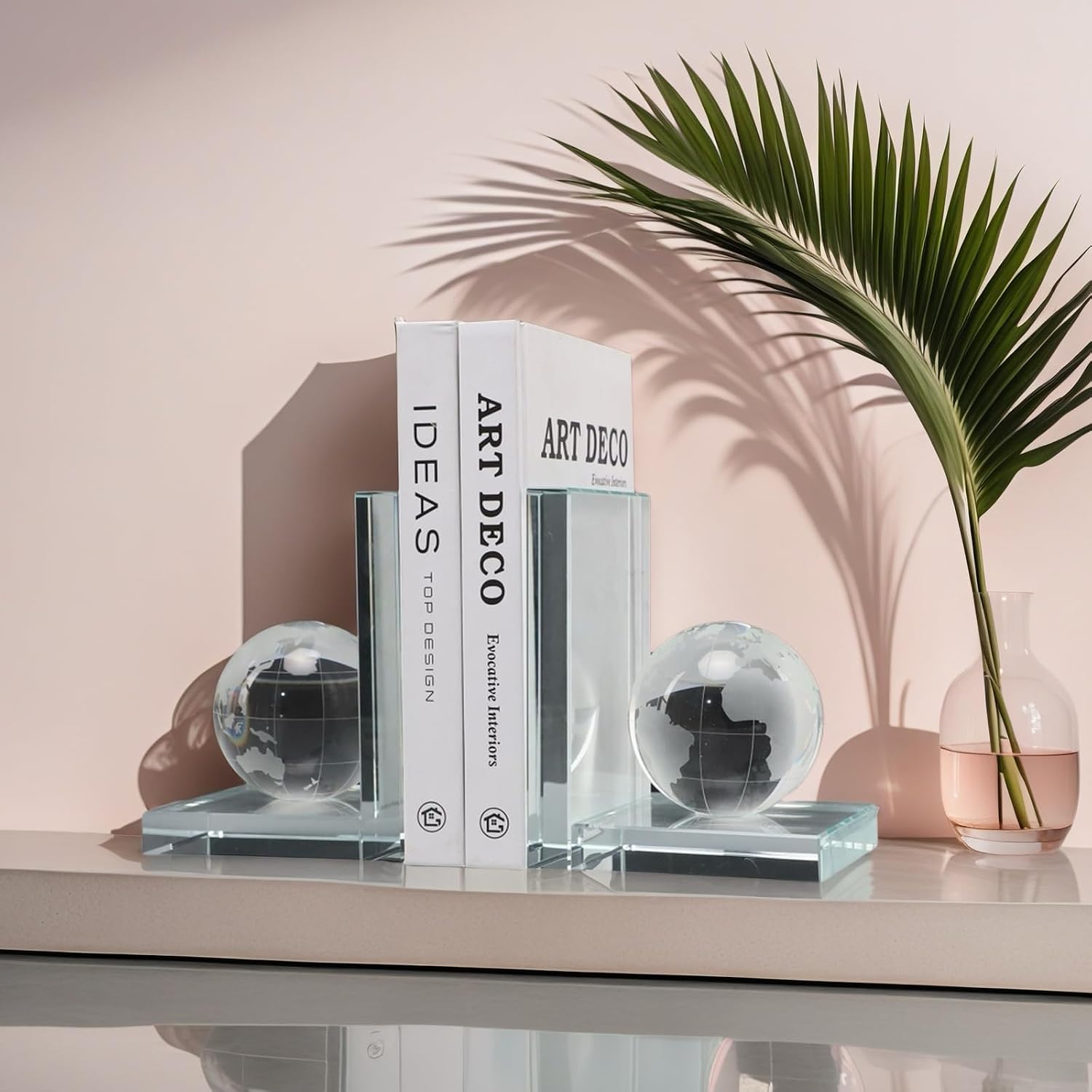 Home Decorative Earth Crystal Bookends for Heavy Book Elegant Glass Bookshelf Room Office Desk Decor