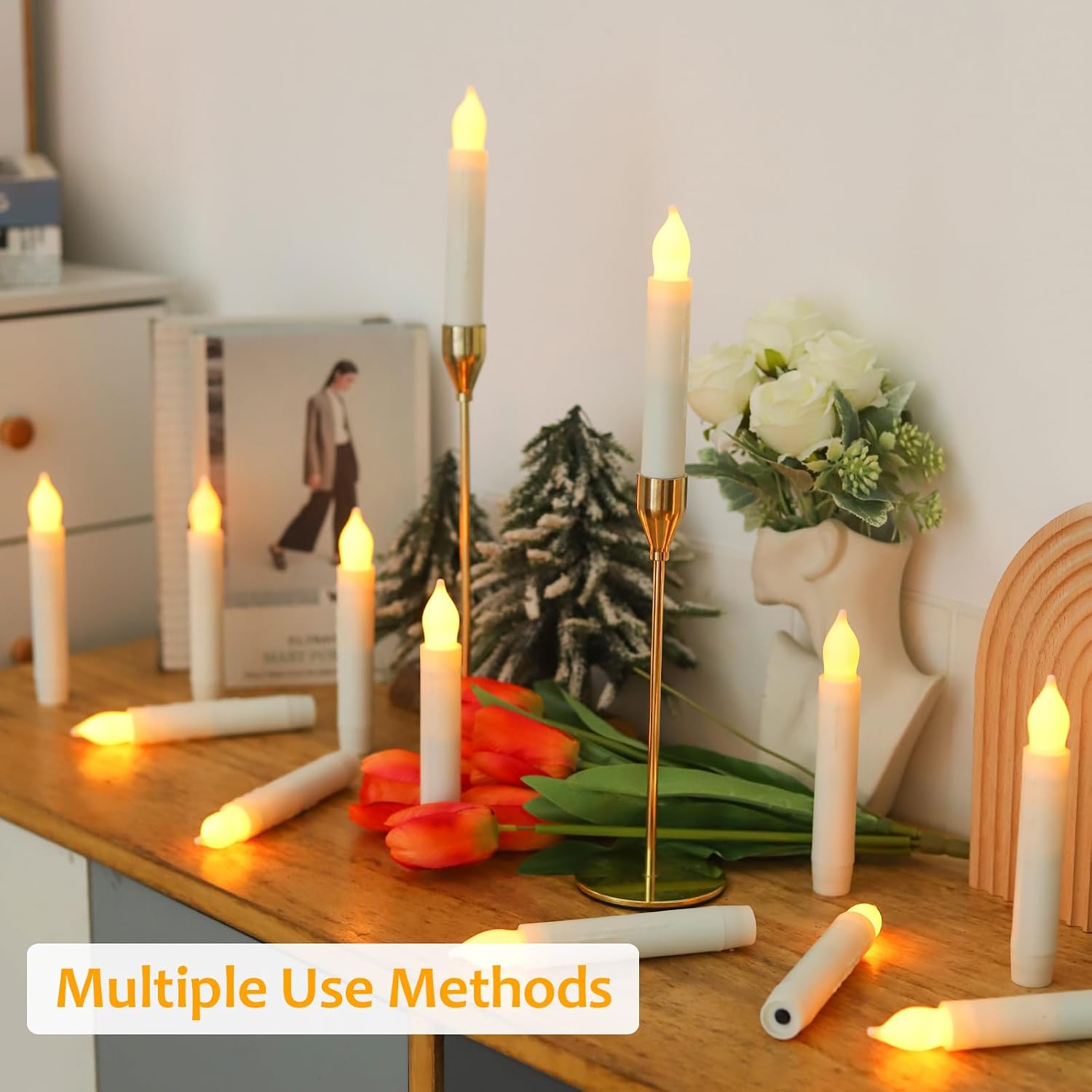 MUMCHASI Flameless Candles with Remote, Battery Operated Candlesticks, Led Taper Candles with Timer, Flickering