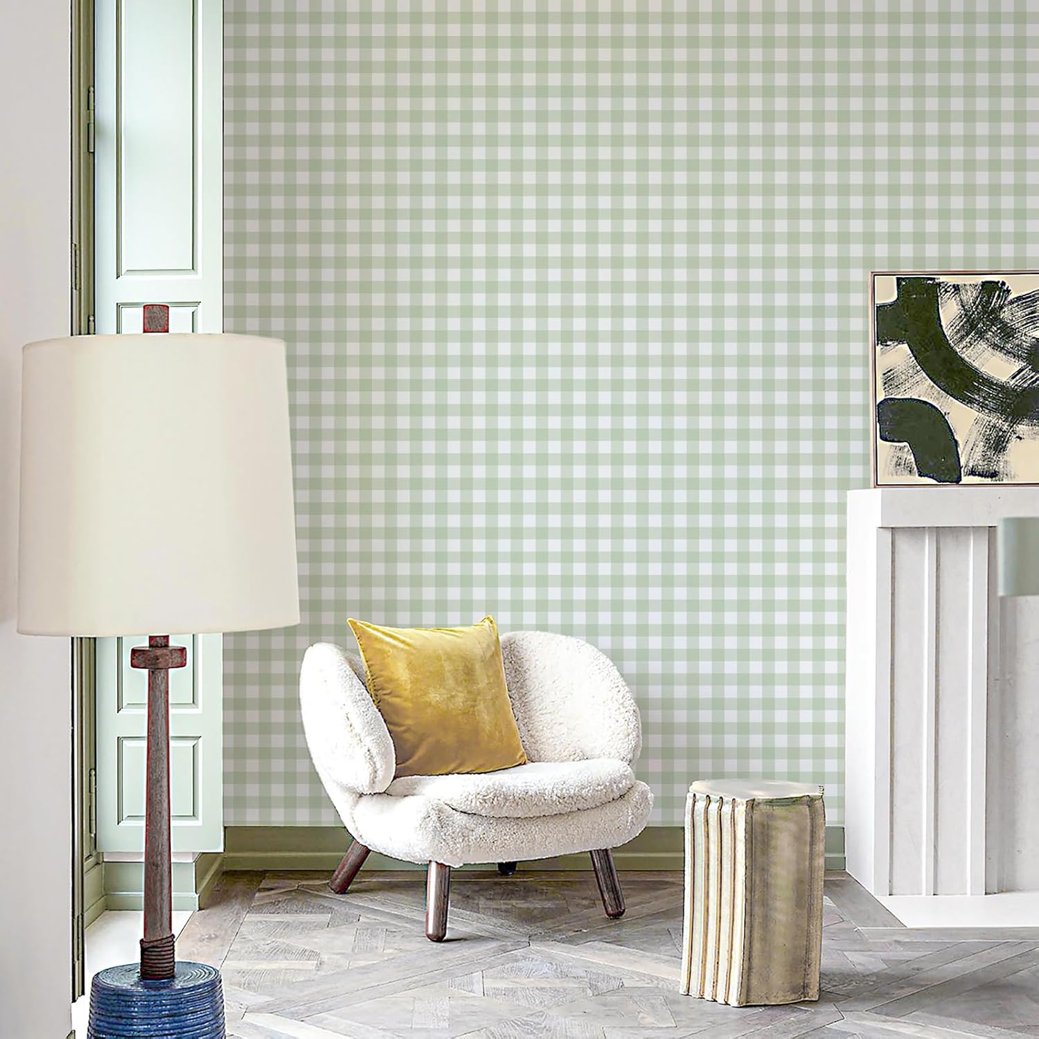 Plaid Peel and Stick Wallpaper Boho Plaid Contact Paper for Cabinet Checkered / 17.3 x 197 / Green
