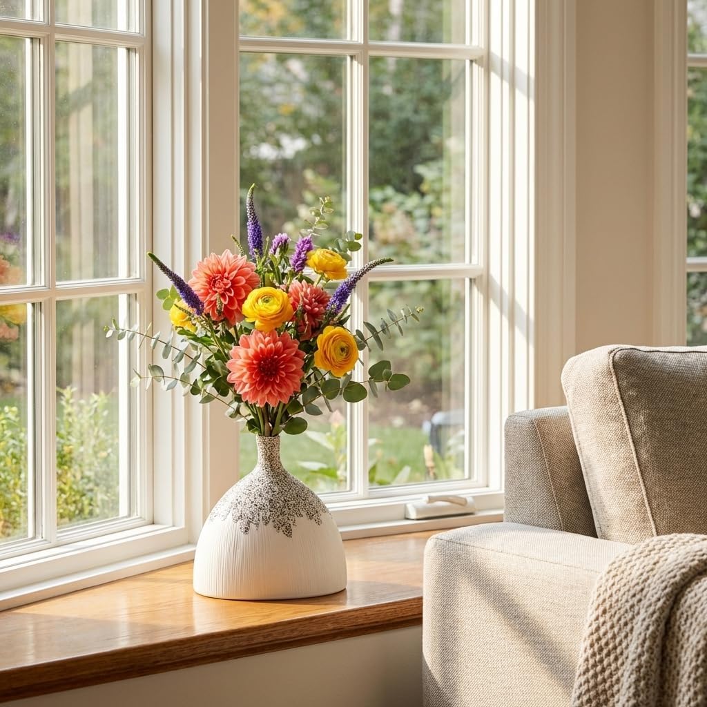 Ceramic Vase / Bud Vase / Speckled Top / White