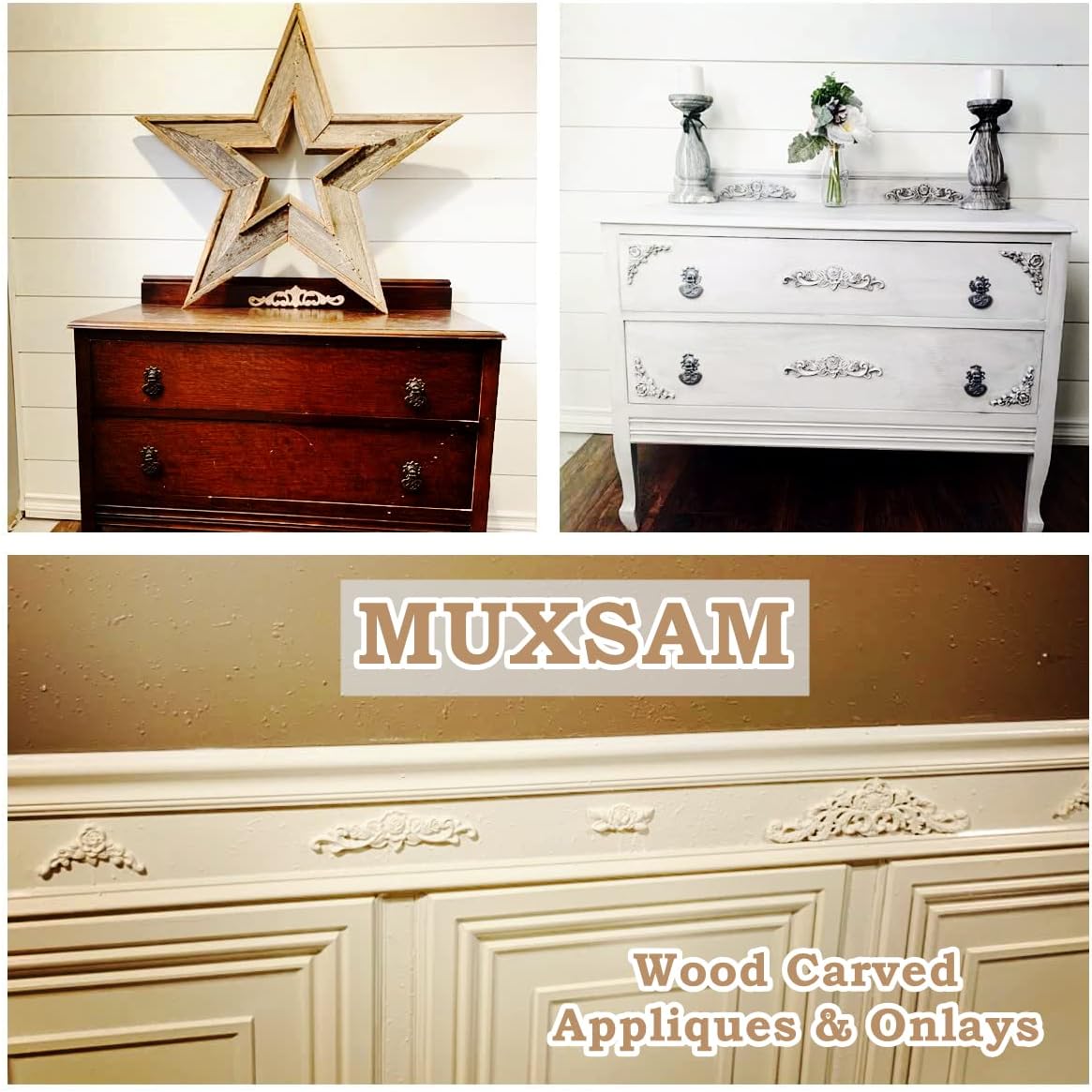 Unpainted Decorative Carved Decals for Bed Door Cabinet Wardrobe Mantel / Small / Set of 5