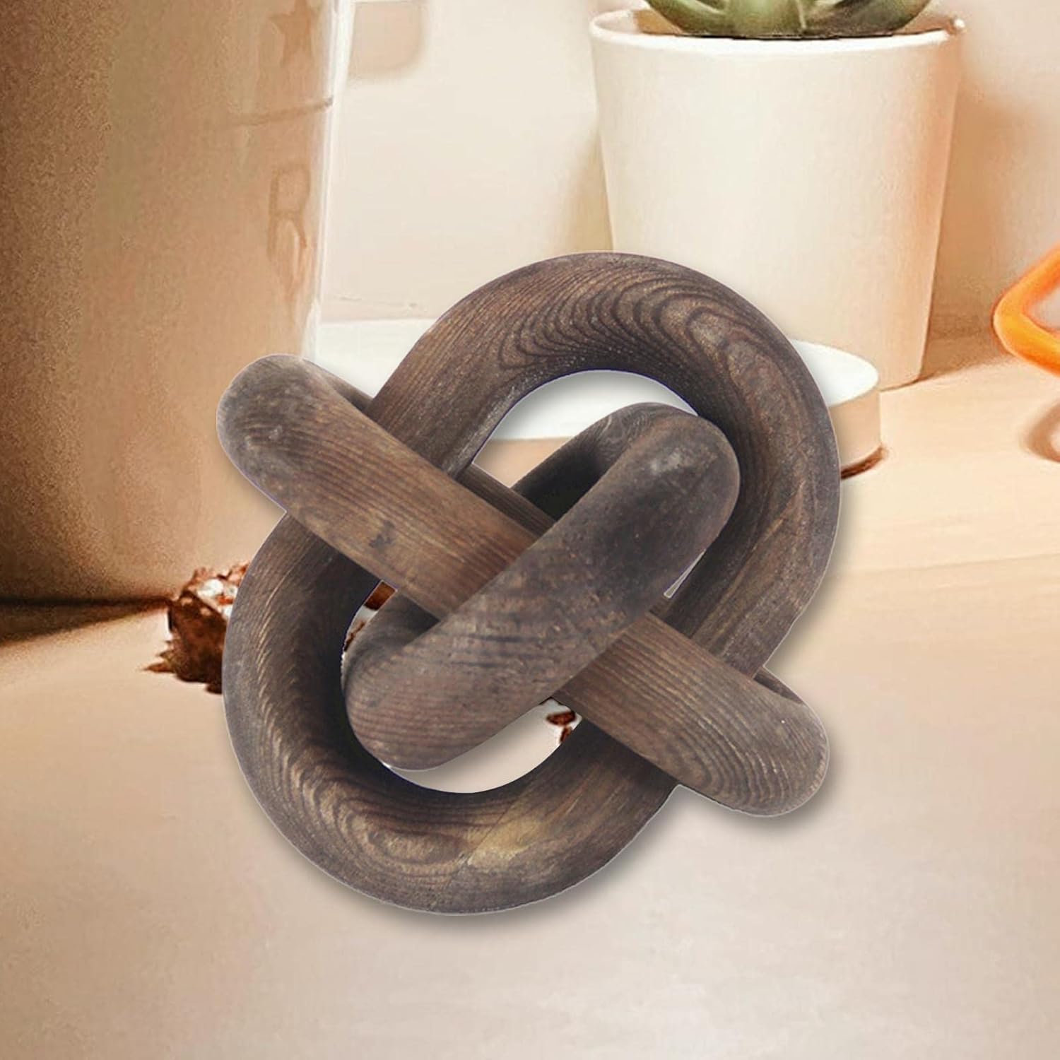 Wood Chain Ornaments 3 Link Wooden Knot for Display Cabinet Desk Handmade Decorative Living Room