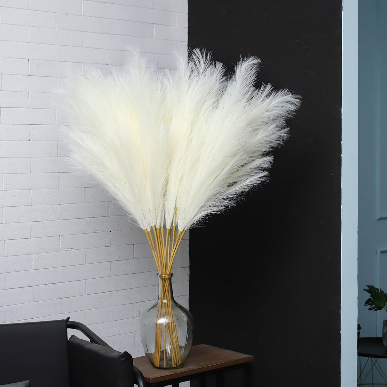 Tall Faux Pampas Grass Decor Artificial Pompas Grass for Floor Vase Filler / Cream White / Set of 8