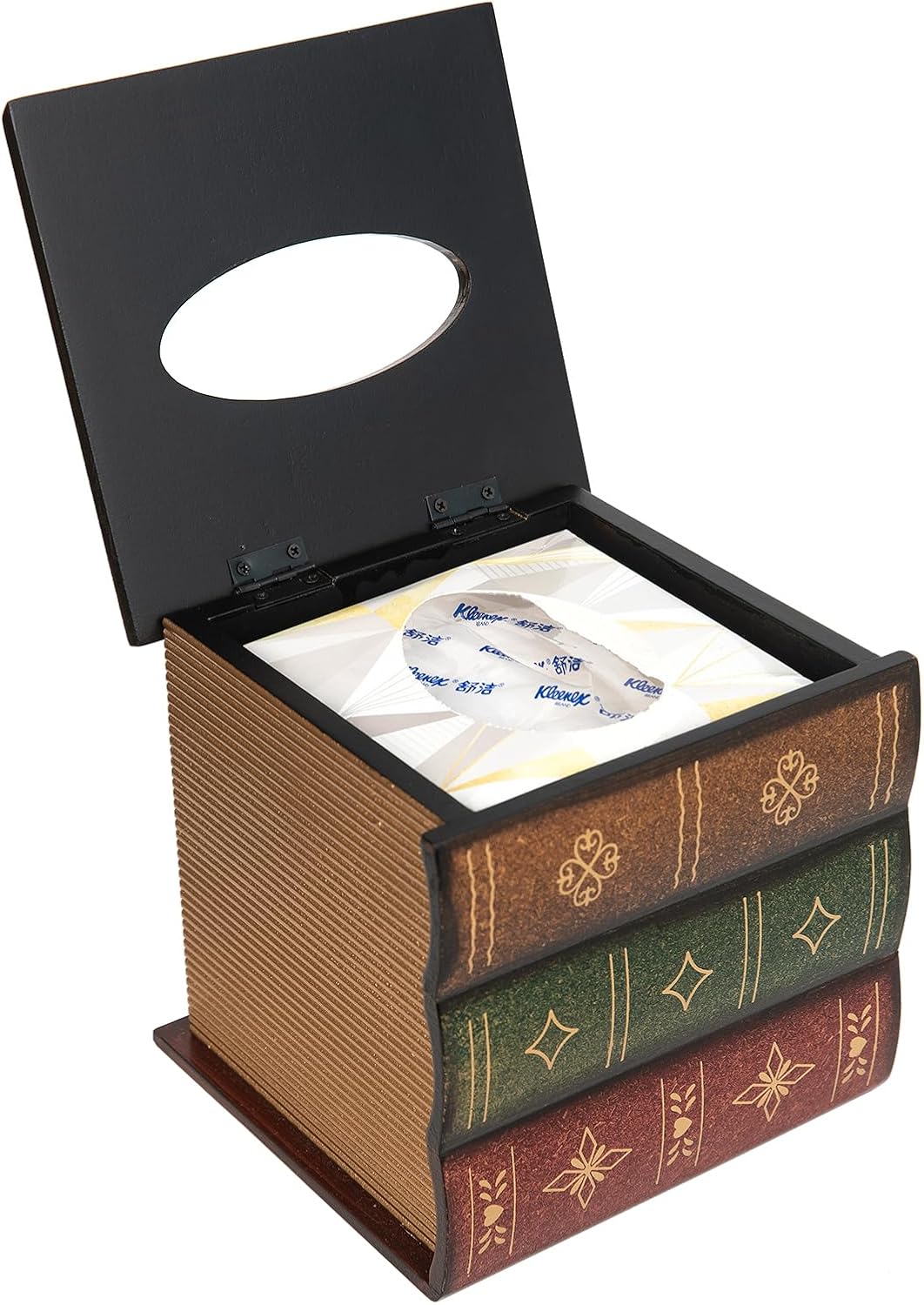 Crafted Classical Retro Wooden Antique Book Tissue Box Cover Square Tissue Holder Dispenser / Brown