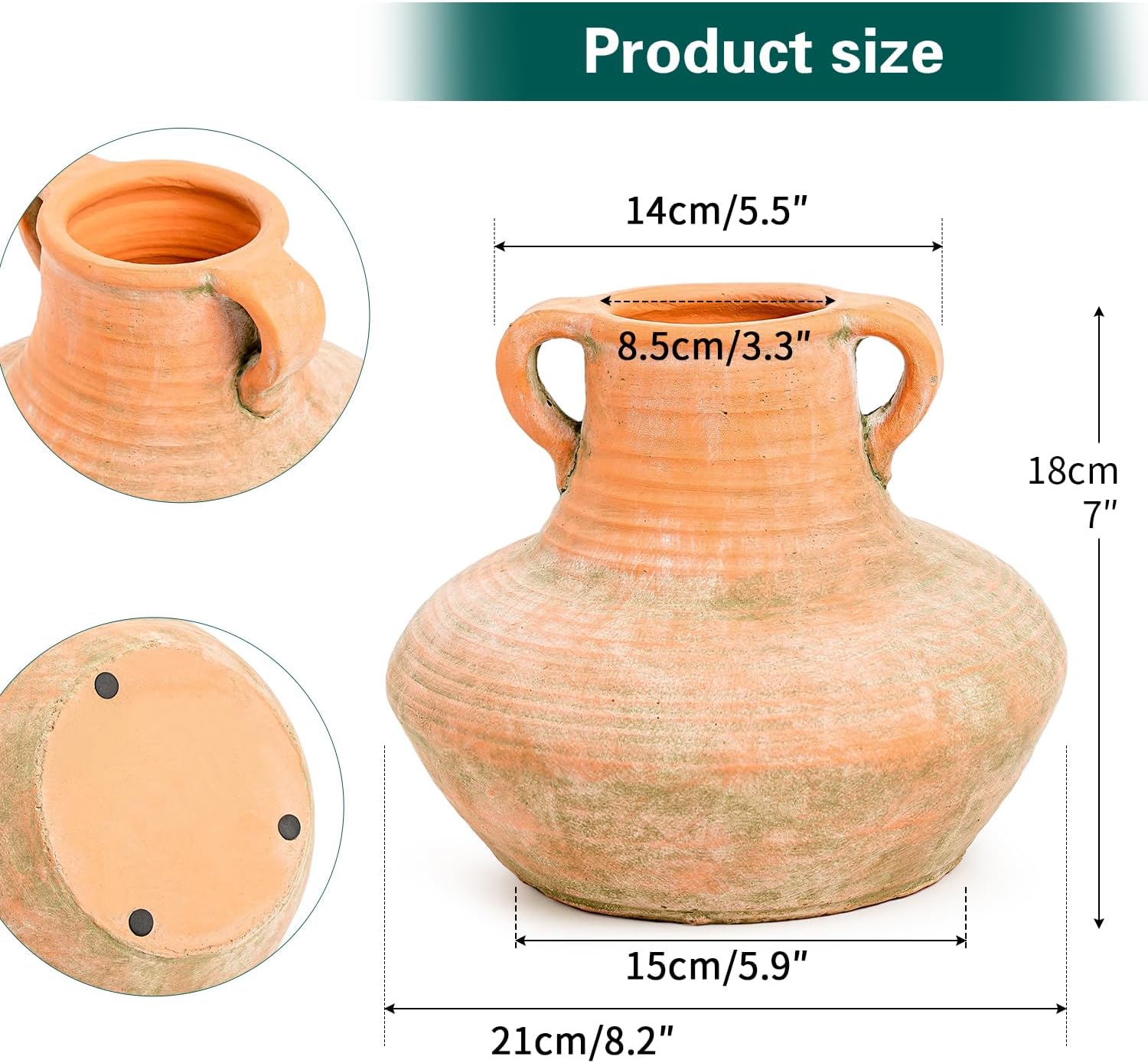 Rustic Ceramic Flower Vase / Style 1 - 7 Inch Tall / 7 Inch
