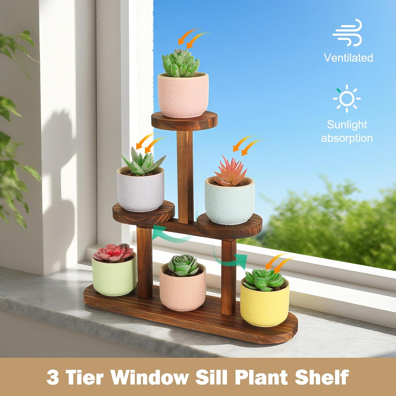 3 Tier Wood Table Top Plant Stand / Round Shape - 4 Tier