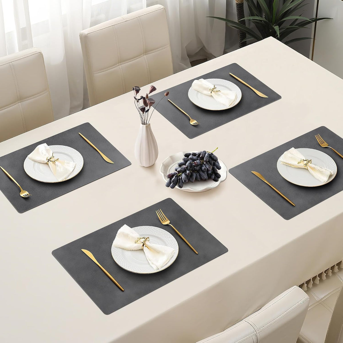 Roxifina Faux Leather Placemats Set of 8 - Vinyl Placemats Wipeable Waterproof Oil-Proof PU Place Mats Heat Resistant