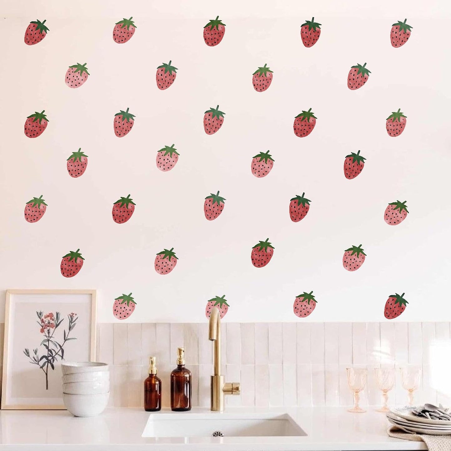 Wall Decal Vintage Retro Fruit Wall Stickers Boho Nursery Decals / Strawberry