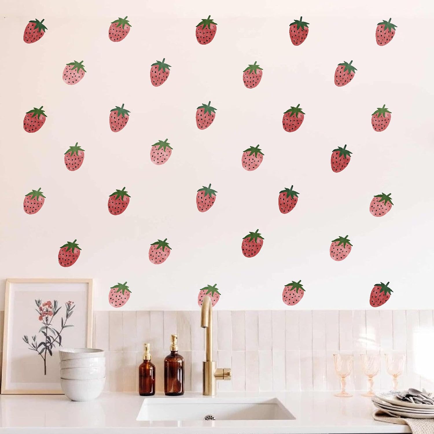 Wall Decal Vintage Retro Fruit Wall Stickers Boho Nursery Decals / Strawberry