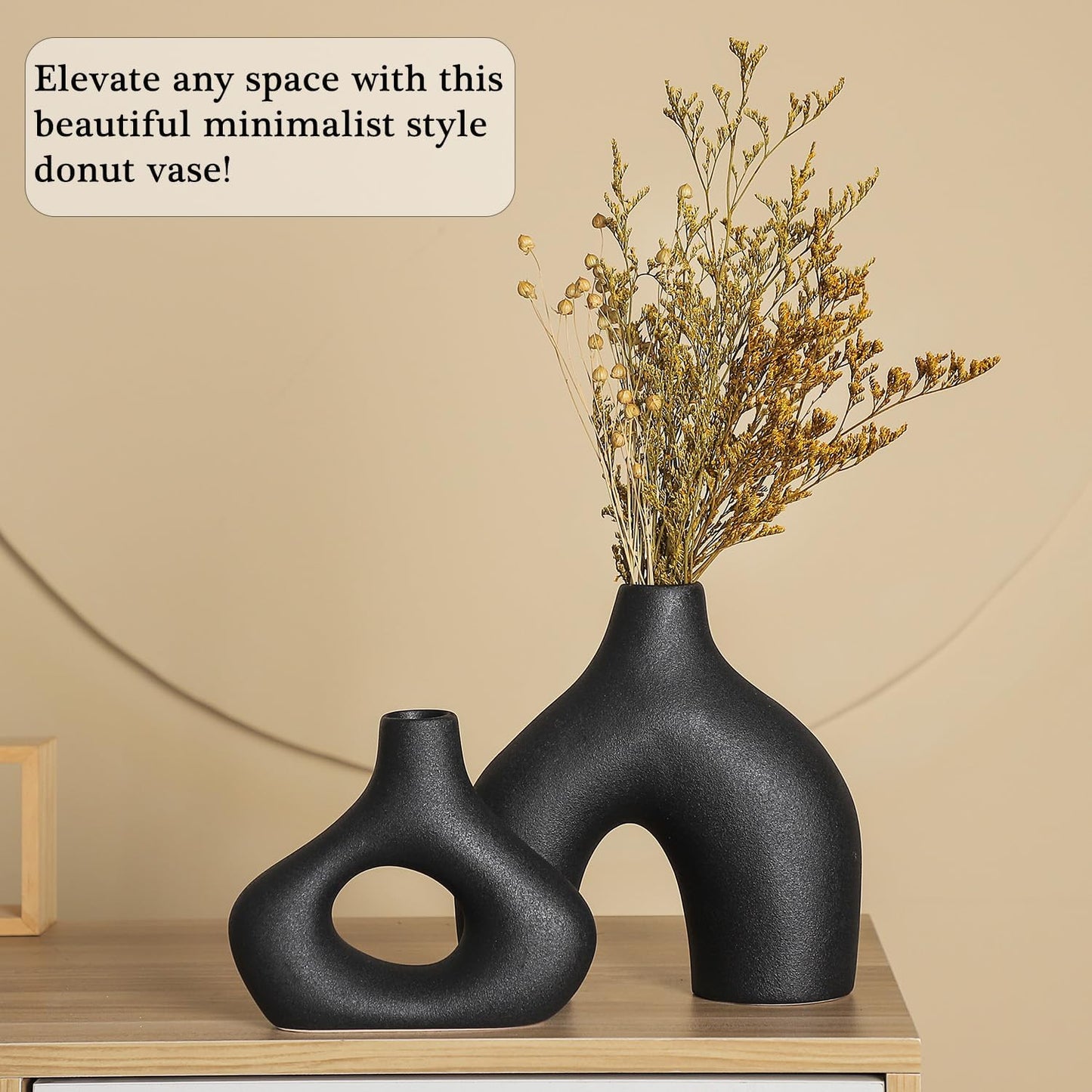 Ceramic Vase for Modern Minimalist Bohemian Decor / Black / Set of 2