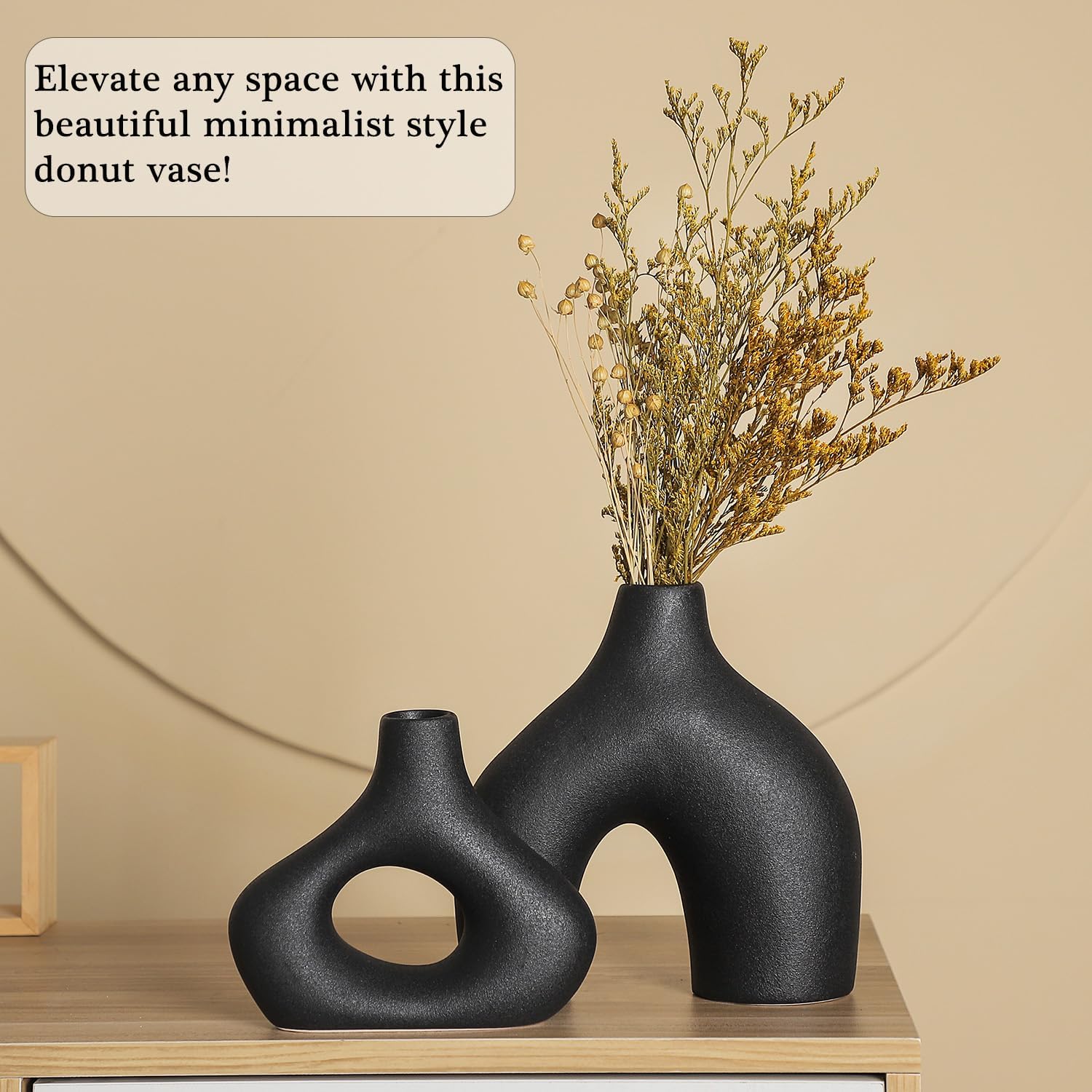 Ceramic Vase for Modern Minimalist Bohemian Decor / Black / Set of 2