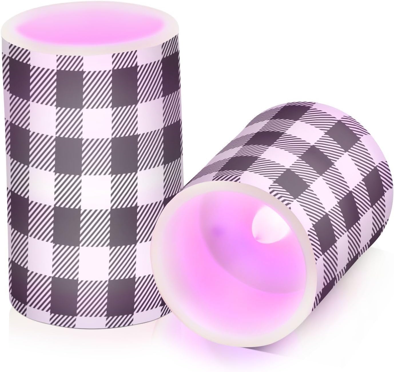 Flickering Flameless Candles, Black White Buffalo Plaid LED Candles with Remote Timer, Set of 2 Battery Operated Candle