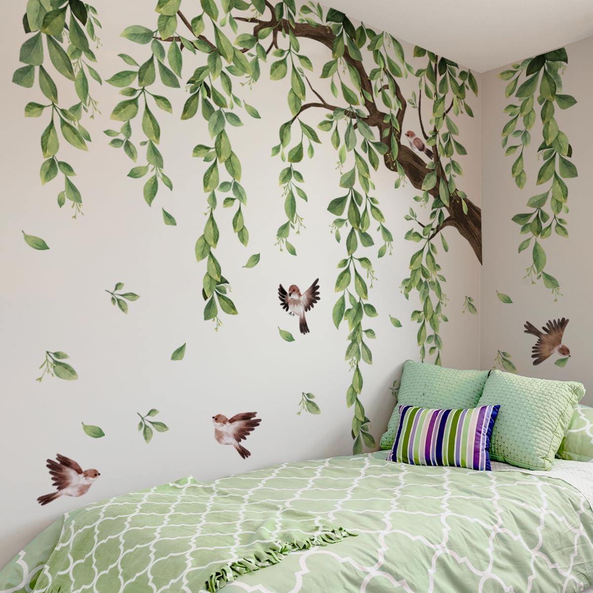 Large Tree Wall Decals Plant Hanging Vine Leaves Wall Stickers / Green
