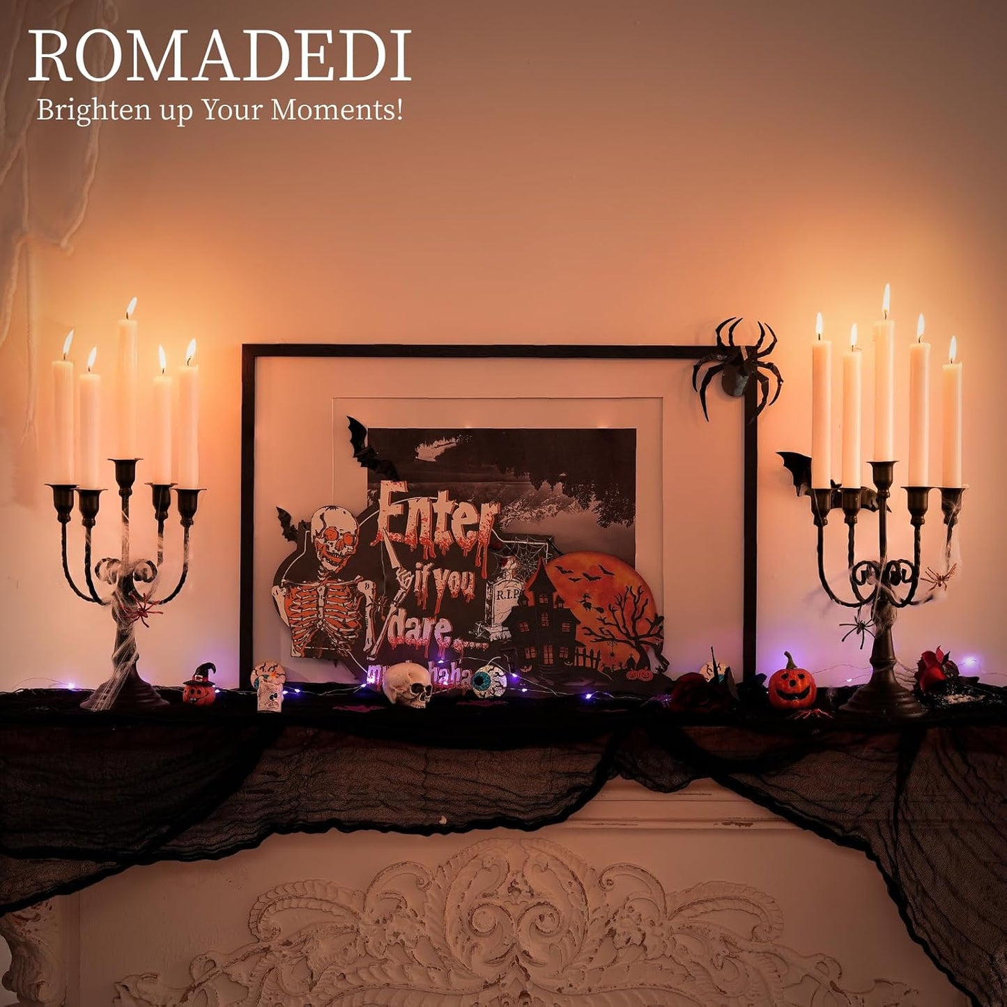 Romadedi Halloween Candelabra, Black 5-Arm Candlestcik Holder, Set of 2, 11.8 in