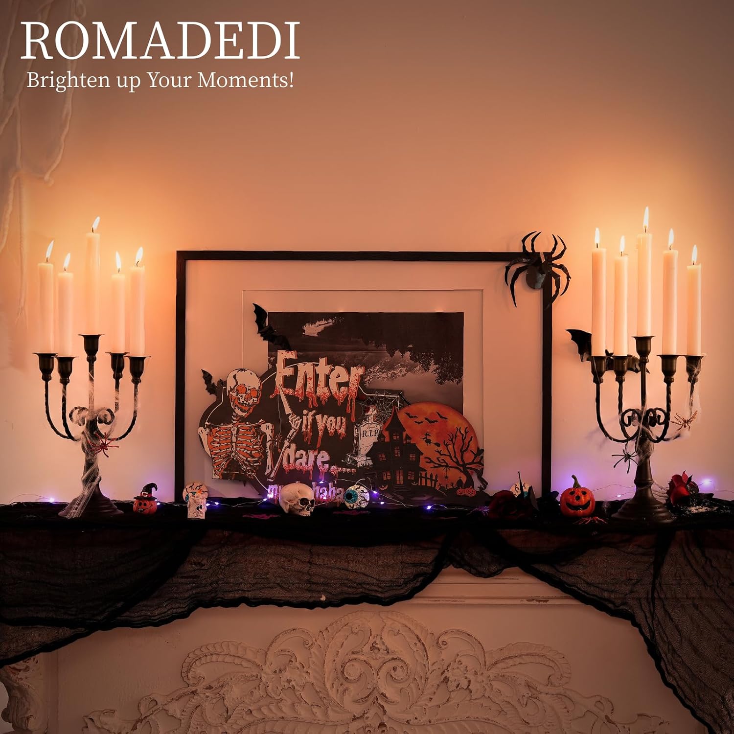 Romadedi Halloween Candelabra, Black 5-Arm Candlestcik Holder, Set of 2, 11.8 in