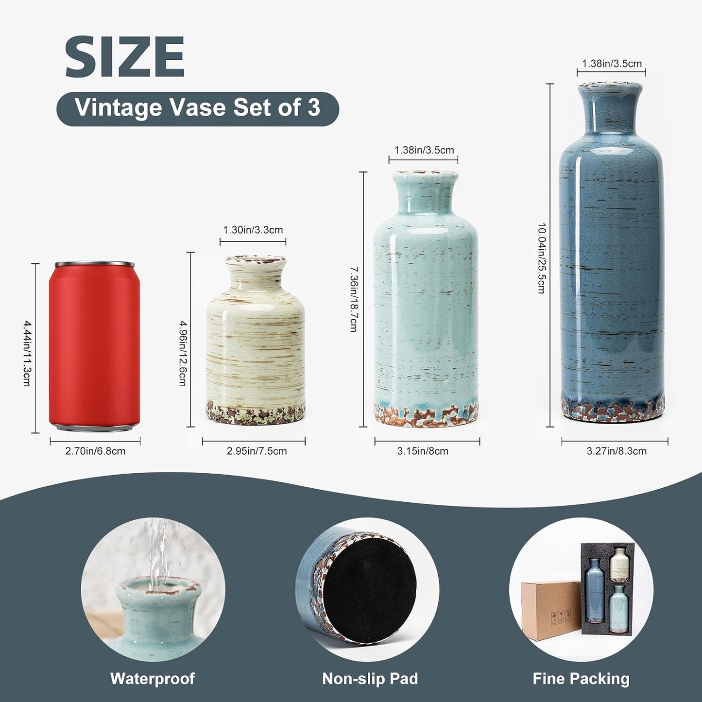 Rustic Farmhouse Vase / 105-pale Teal Wood / Set of 3