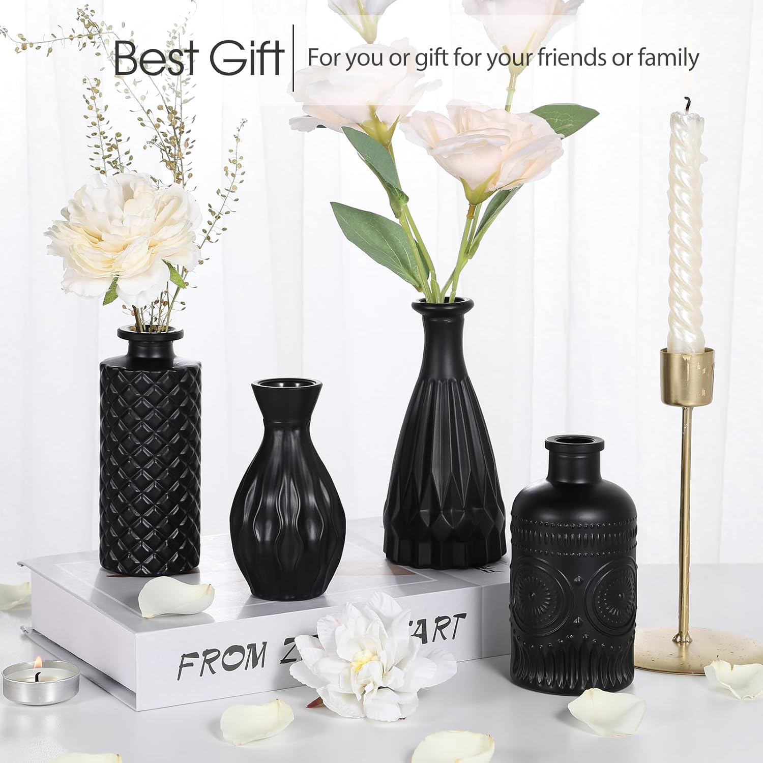 Glass Bud Vases Set / Black / Set of 12