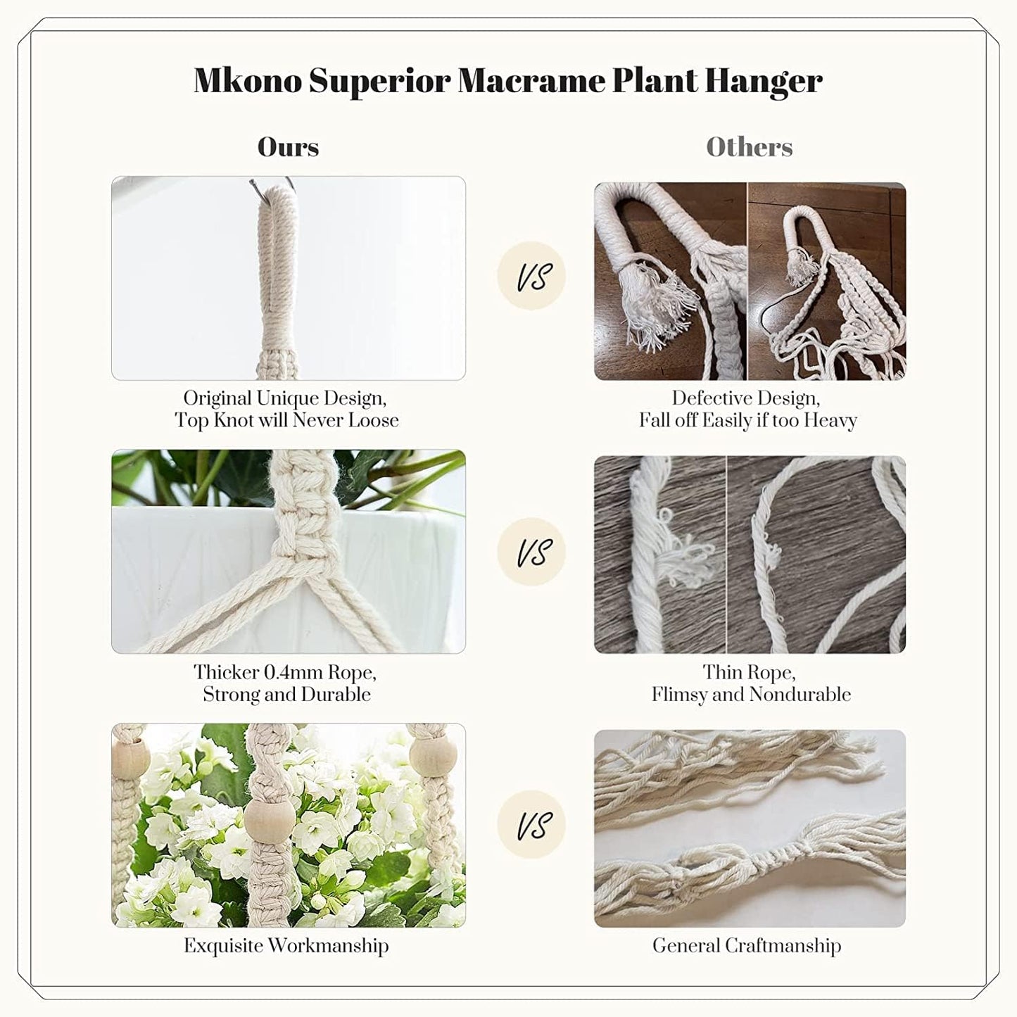 Macrame Plant Hangers Indoor Hanging Planter Basket Wall Decorative Flower Pot / Ivory / Set of 4