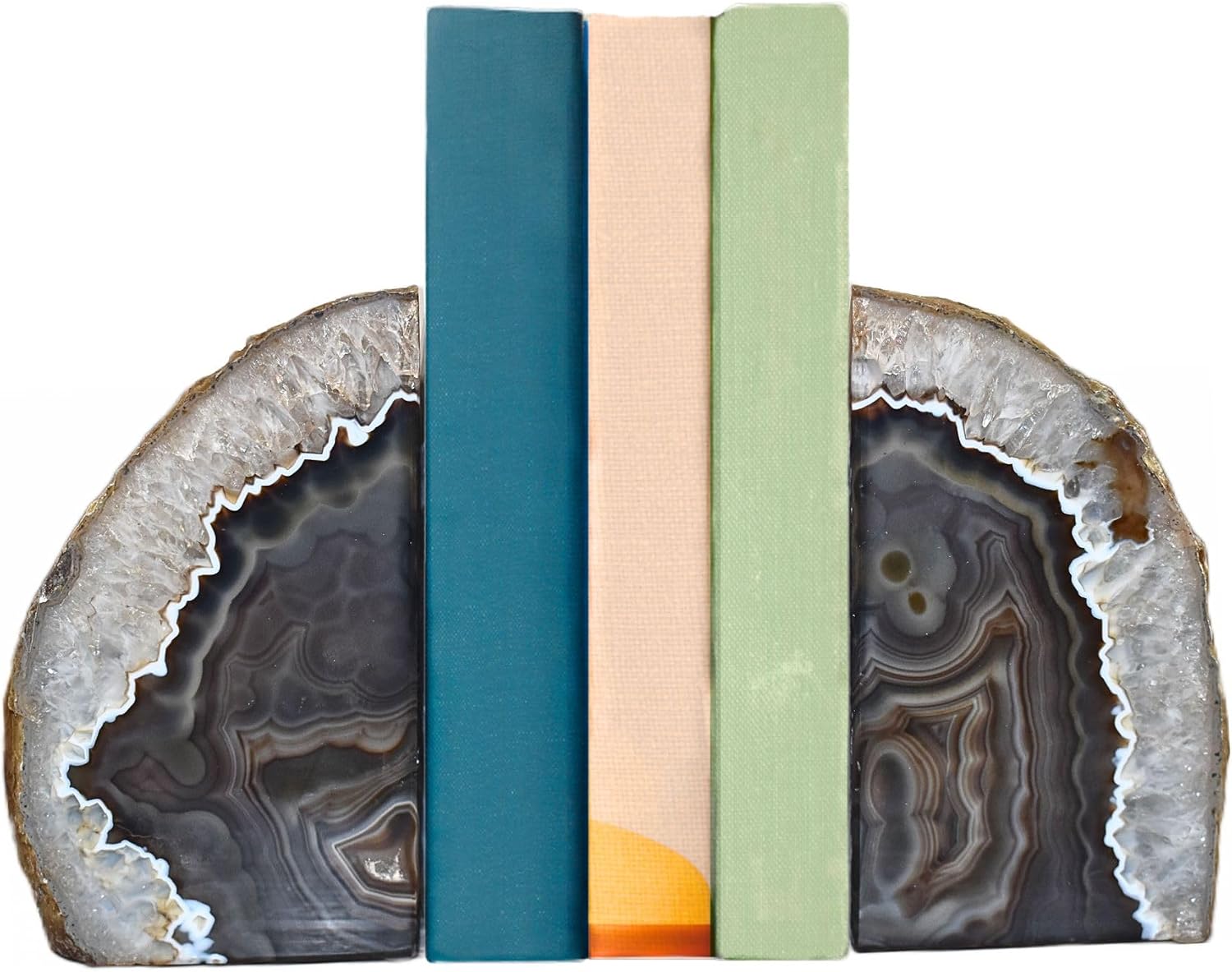 A Quality Agate Geode Bookends / Black / A Grade 6 - 8 Lbs