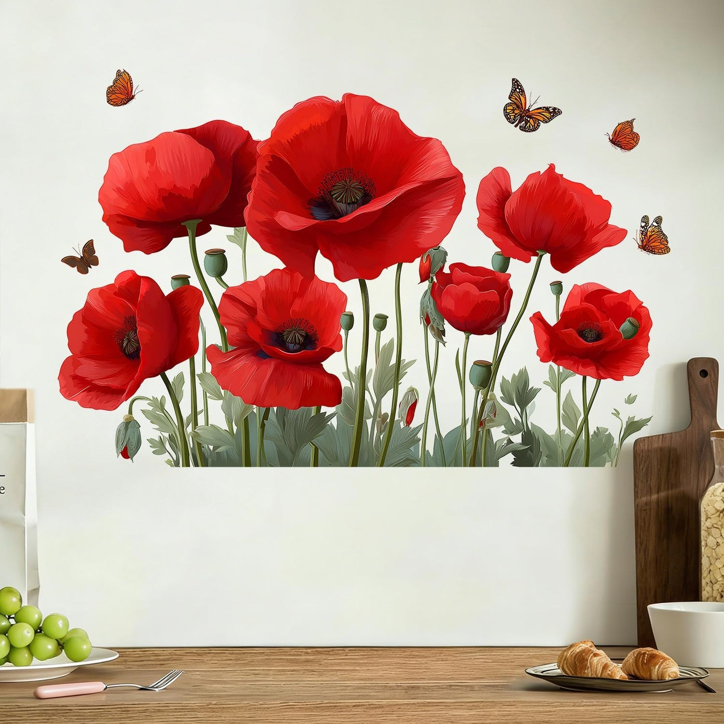 Poppy Flower Wall Decals / #4 / Red