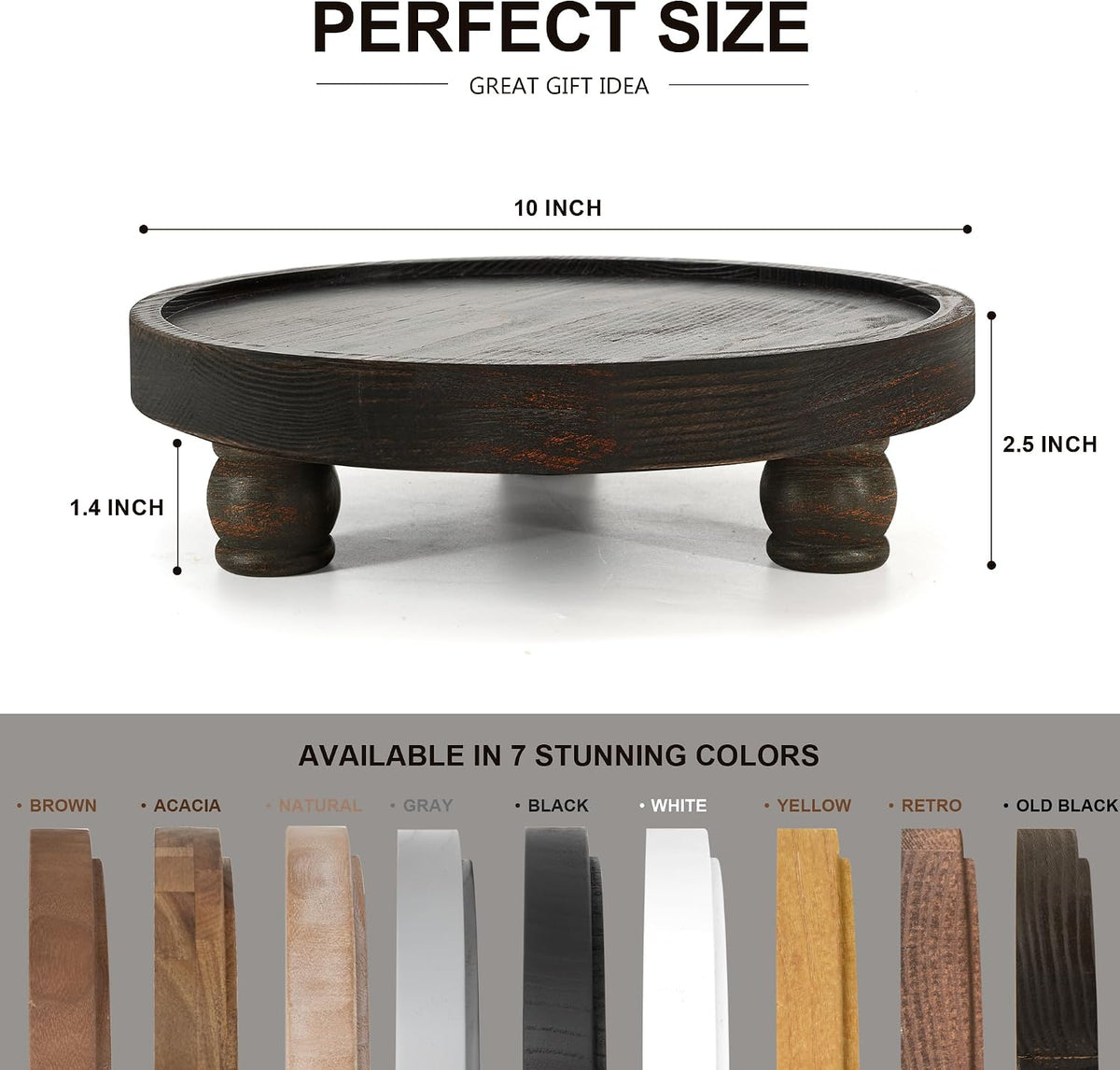 EOSAHR Display Riser: Pedestal Stand for Kitchen Decor, Distressed Black | Pine Wood, 10" Round Candle Display Stand