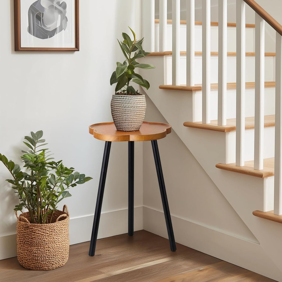 KINNARY Plant Stand Indoor, Wood Plant Table Plant Holder with Raised Design,Heavy Duty Metal Flower Pot Stand, Mid
