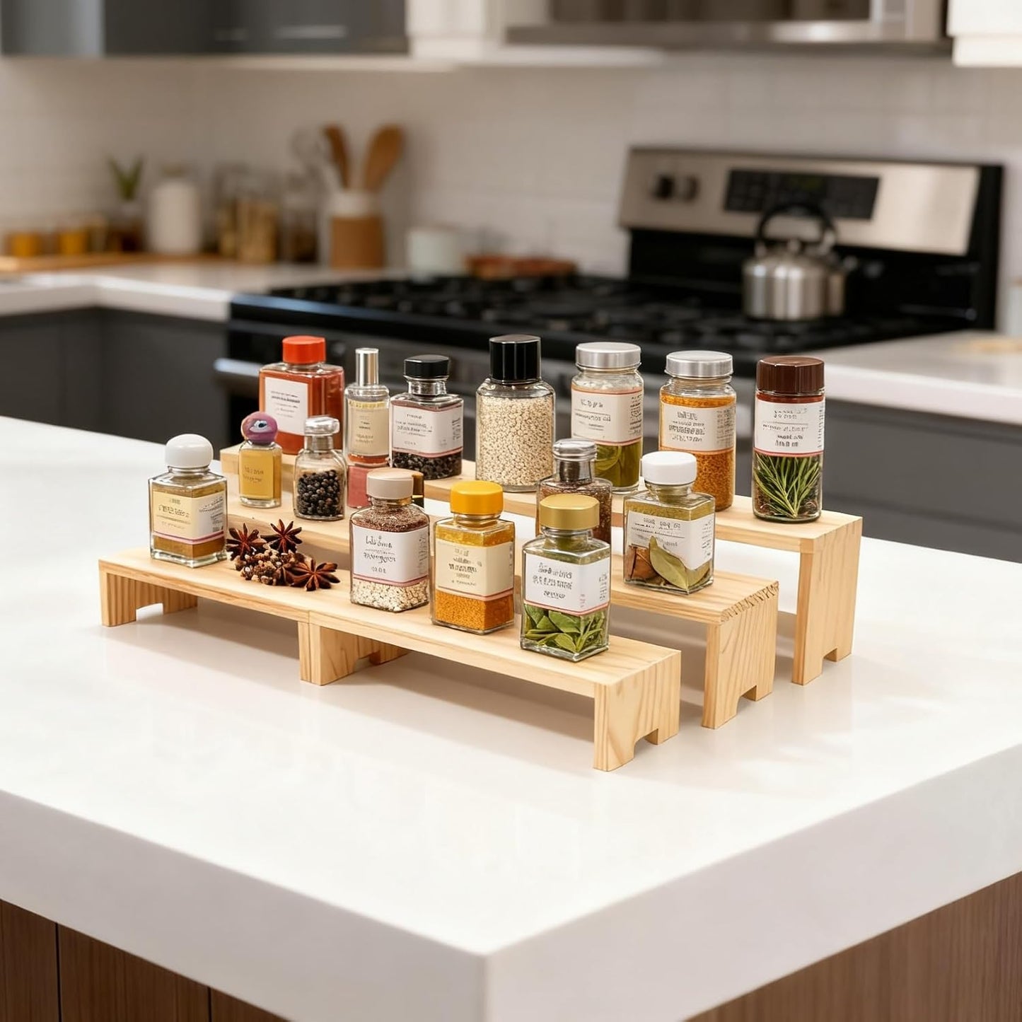 Tier Rectangular Stands / Natural Wood / 2 x 3 / Set of 6
