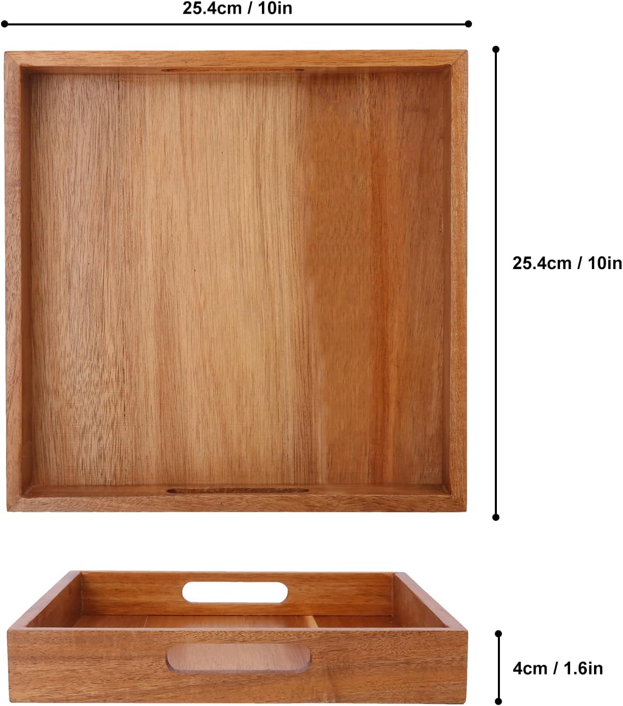 Wooden Tray / Acacia Wood Serving Tray / 10 Inch Square / 10 Inch / Set of 4