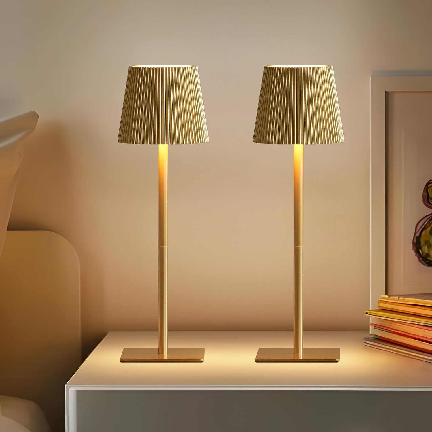 LUTEC 2 Pack Cordless Table Lamp,6000mAh Rechargeable Battery Operated Desk Lamp,Two Adjustable Heights,Waterproof