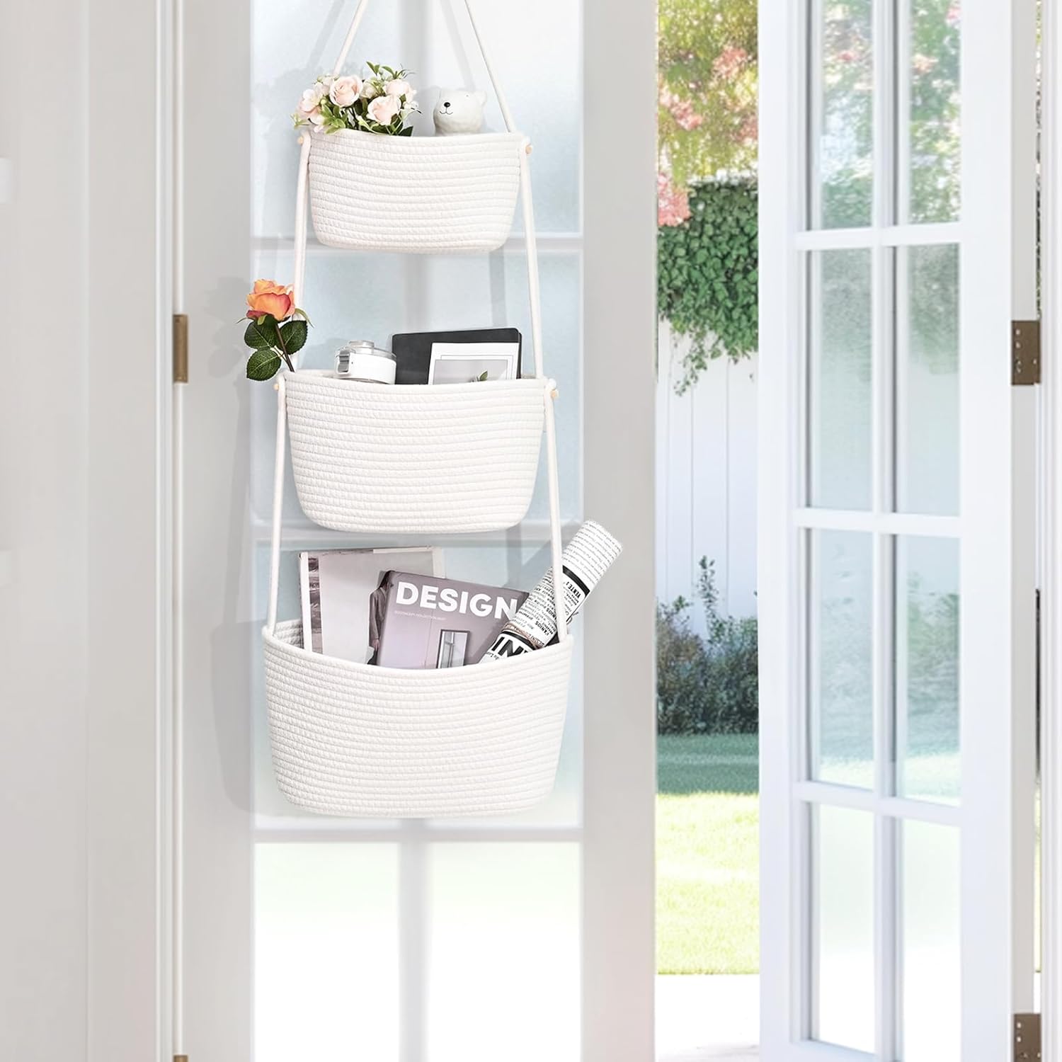 3-Tier Woven Wall Basket / Classic / Pure White