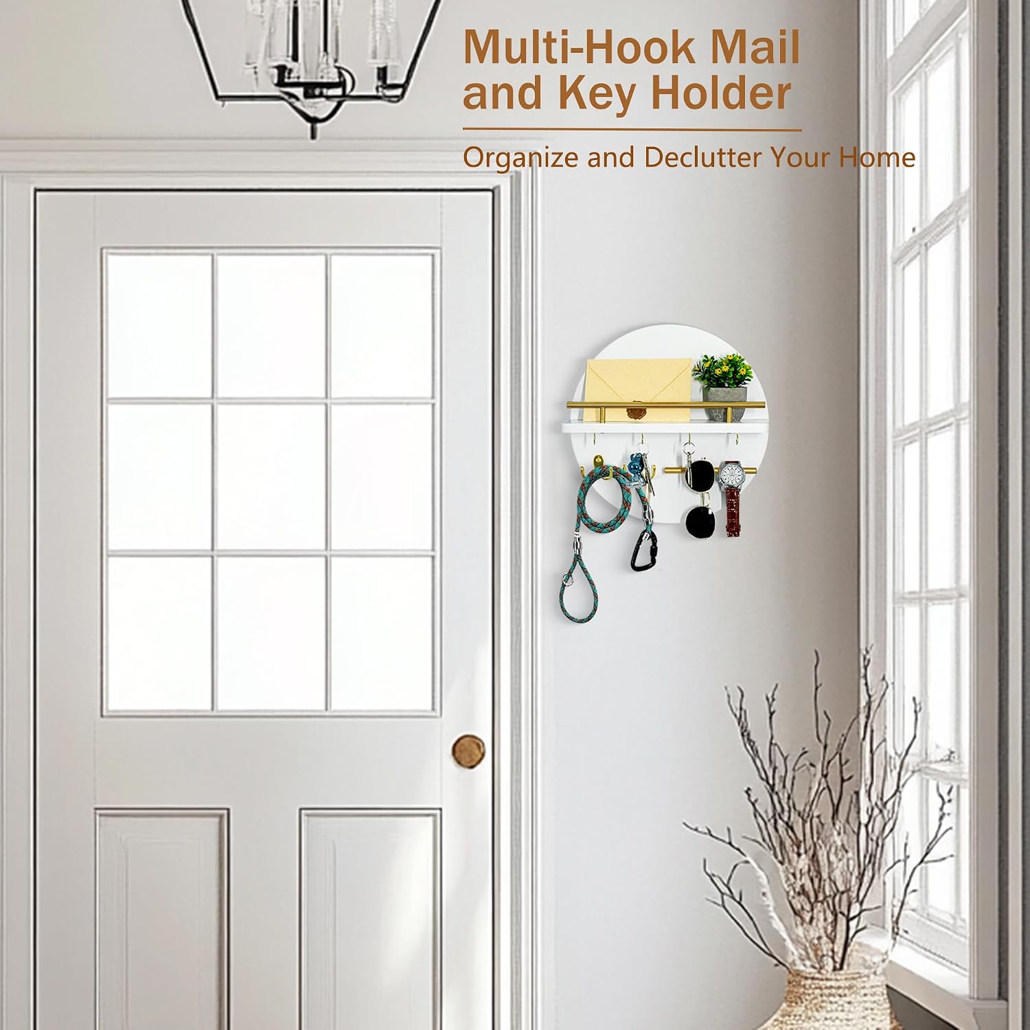 Key Holder / Shelf and Hooks / White