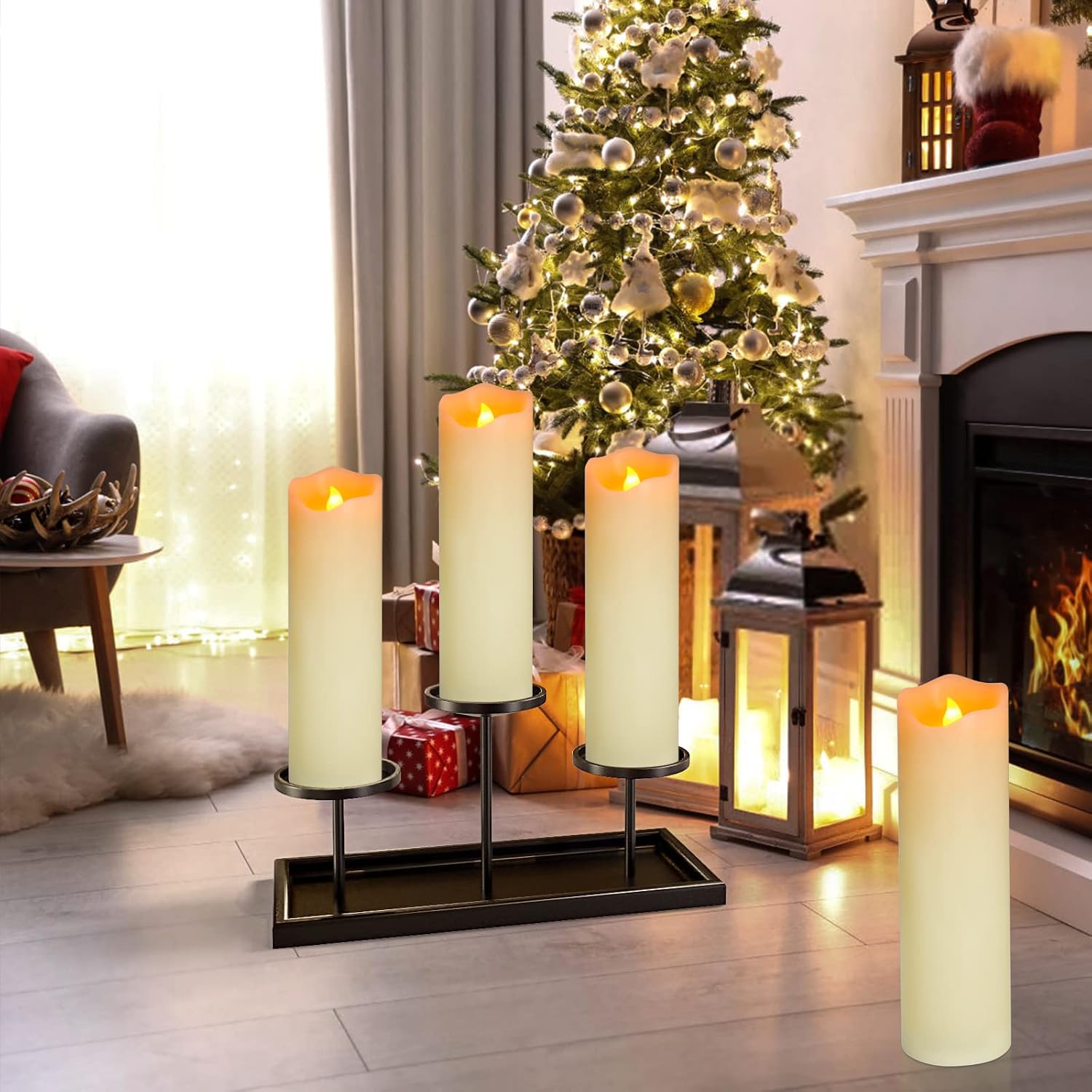 PChero 10" x 3" Flickering Flameless Candles with Remote and Timers | Real Wax, Set of 2, Battery Operated LED Pillar