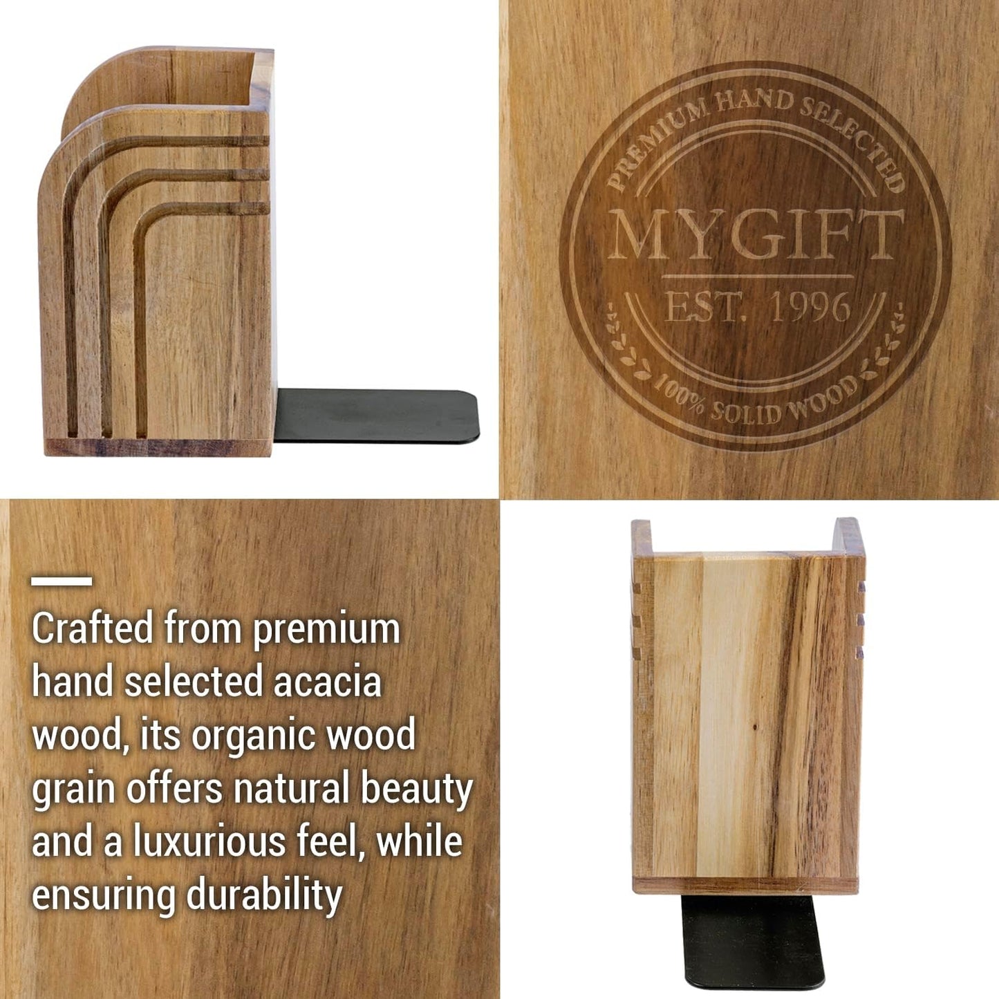 Acacia Solid Wood Bookends and Pencil Holders