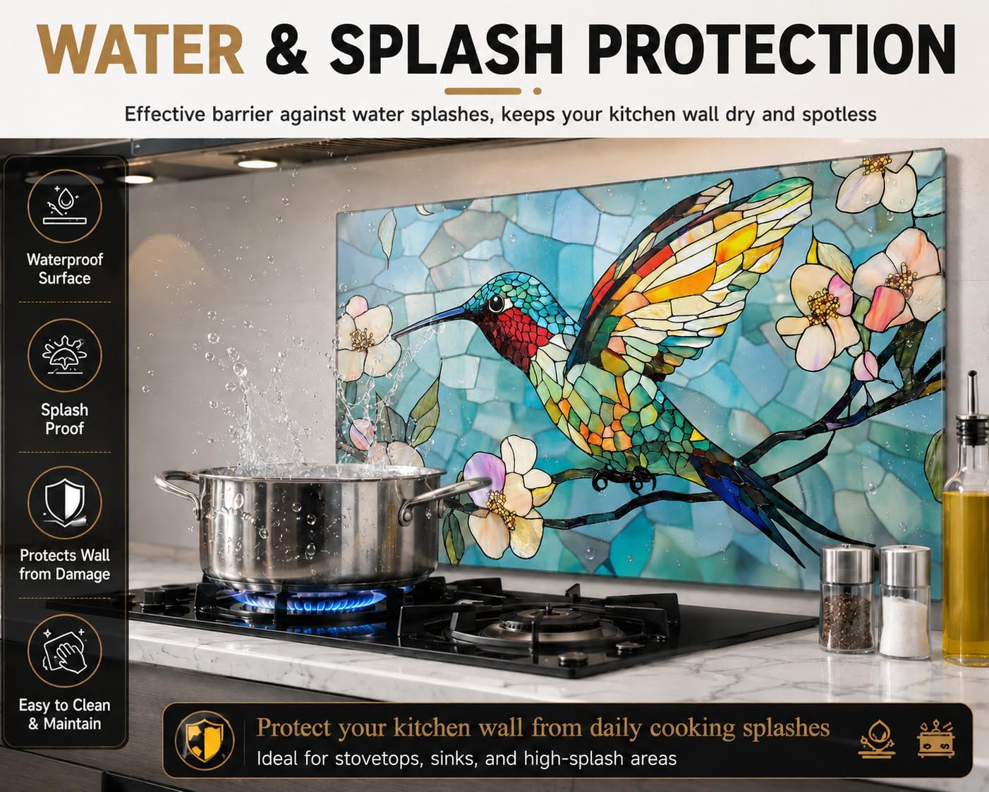Tempered Glass Backsplash / 30"L x 18"W